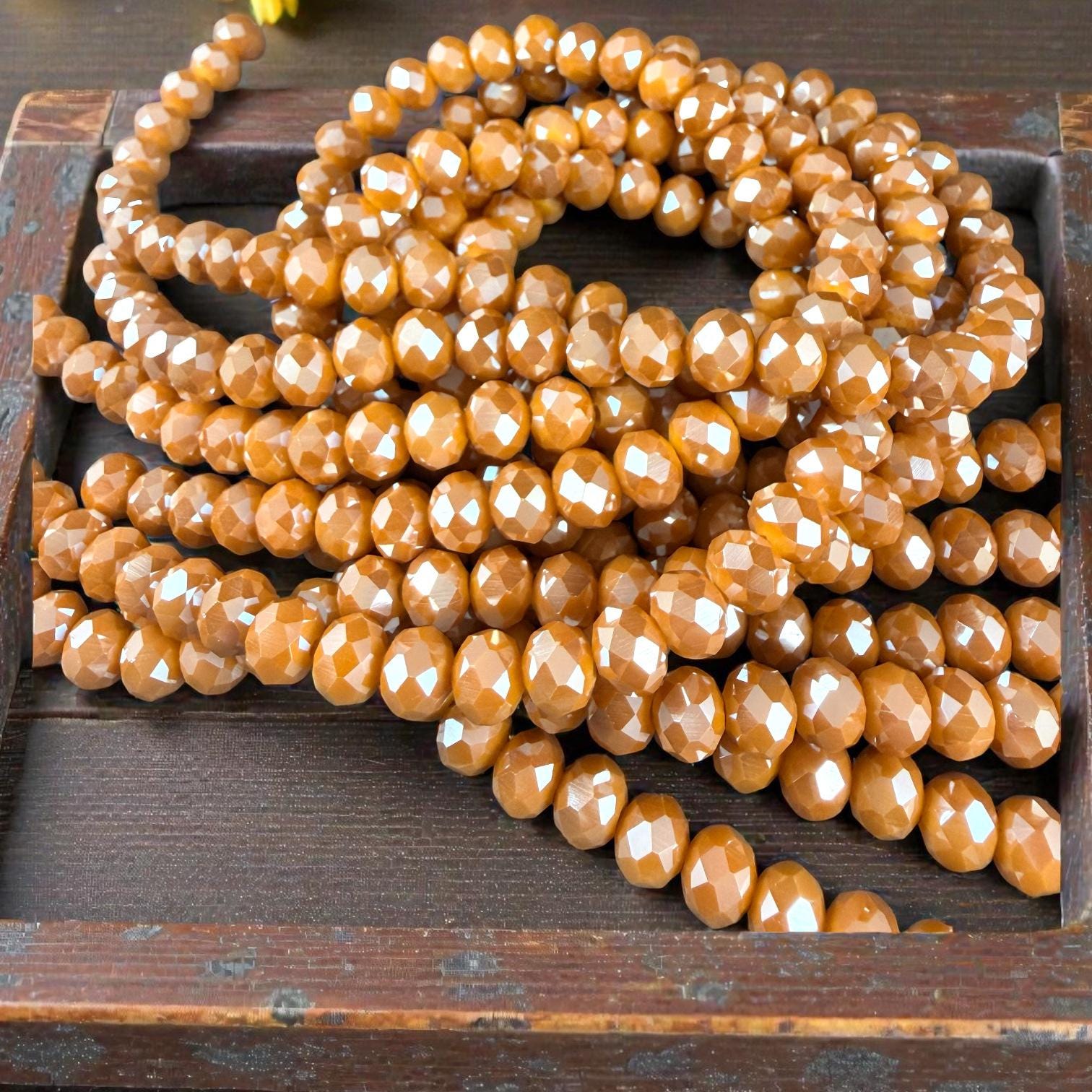 8x6mm Faceted Glass Rondelle, Marigold Yellow with AB Finish (MarigoldAB-8) * 36 Beads
