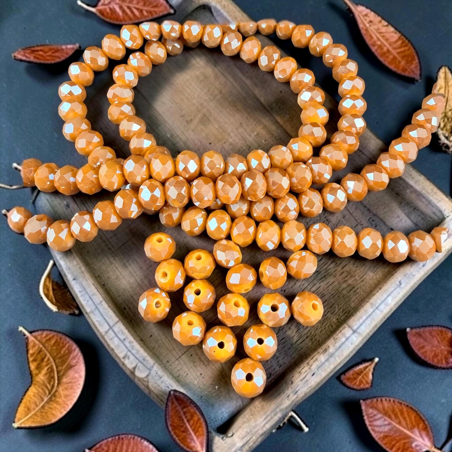 8x6mm Faceted Glass Rondelle, Marigold Yellow with AB Finish (MarigoldAB-8) * 36 Beads