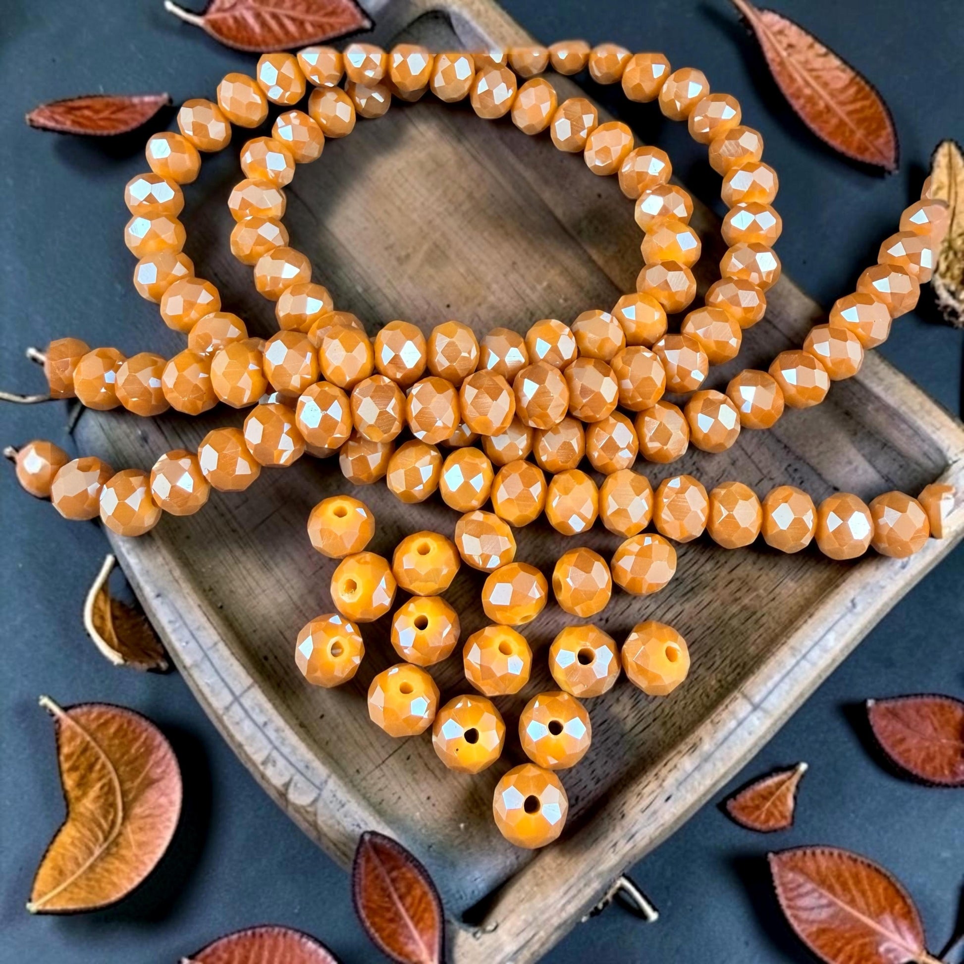 8x6mm Faceted Glass Rondelle, Marigold Yellow with AB Finish (MarigoldAB-8) * 36 Beads