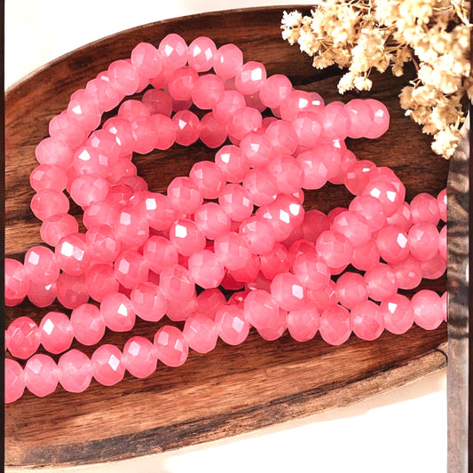 Watermelon Pink 8x6mm Rondelle, Dark Faceted Glass Beads (Watermelon-8) * 36 Beads