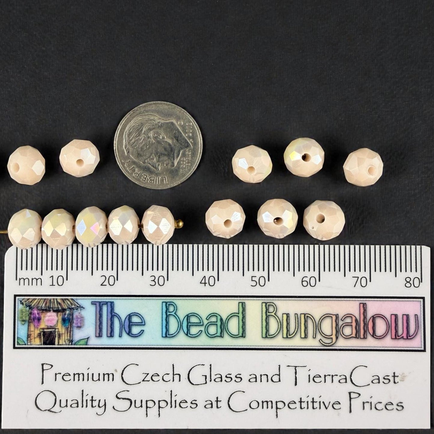 8x6mm Faceted Glass Rondelle, Ivory Beige with AB Finish (IvoryAB-8) * 36 Beads