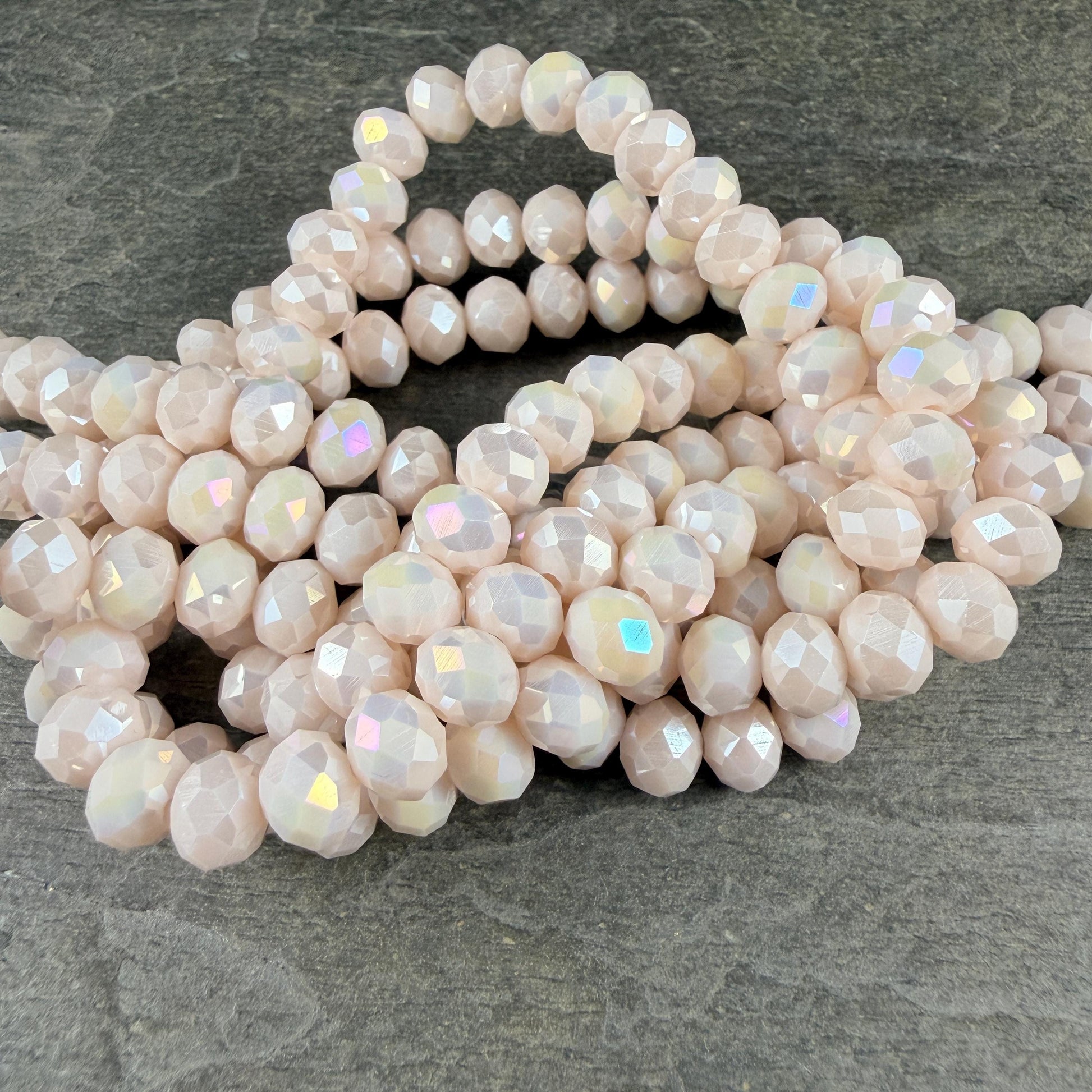 8x6mm Faceted Glass Rondelle, Ivory Beige with AB Finish (IvoryAB-8) * 36 Beads