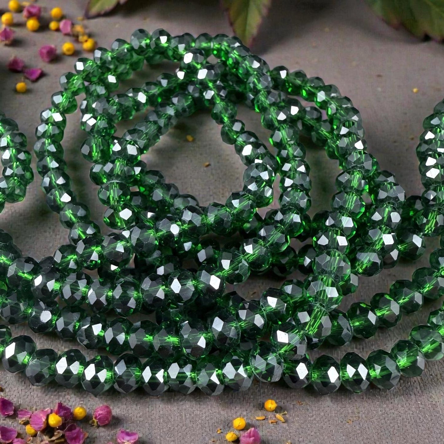 6x5mm Faceted Glass Beads, Transparent Emerald Green (Emerald-6) * 80 Beads
