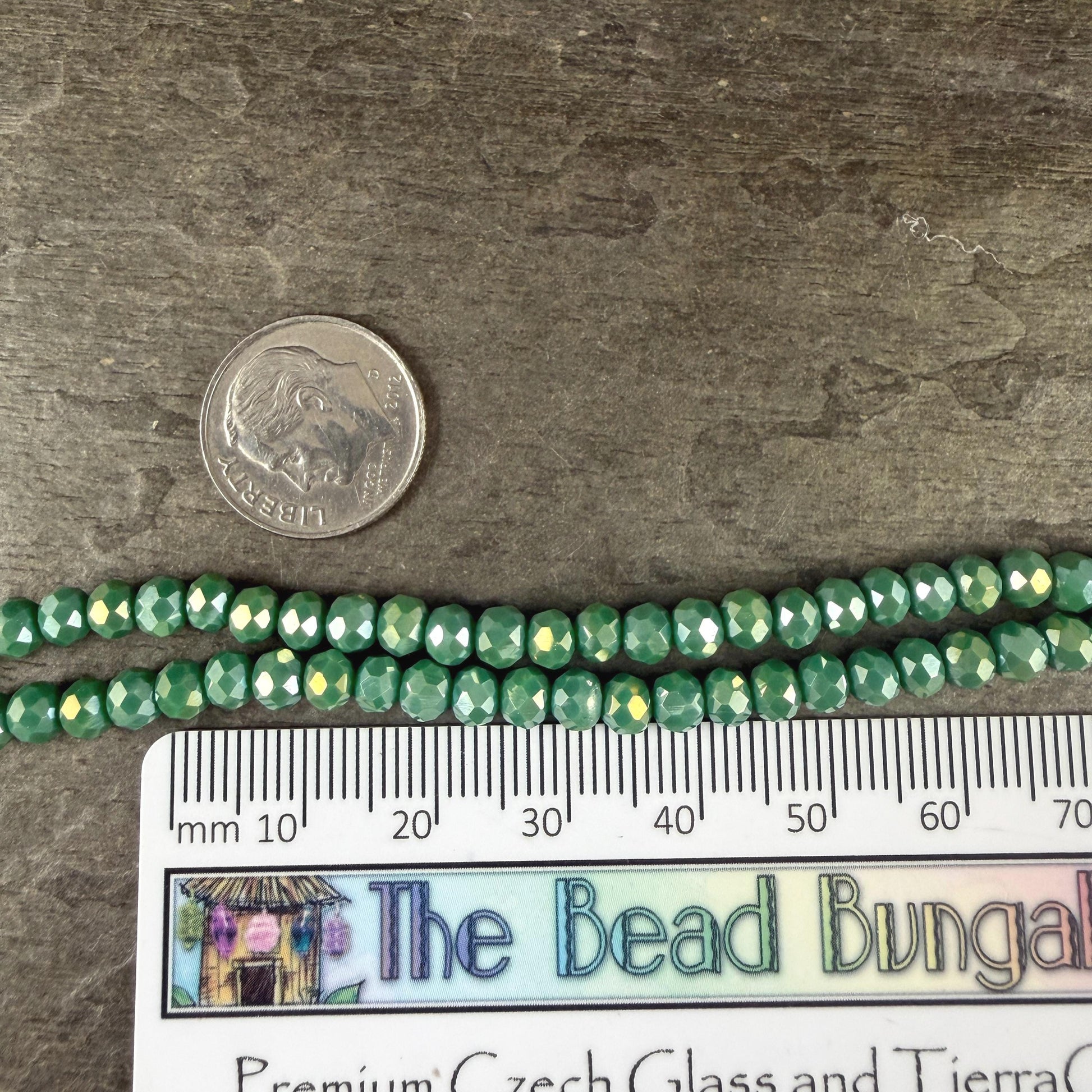 4.5x3.5mm Faceted Glass Beads, Opaque Spring Green with AB Finish (SprGreenAB-4) * 12" Strand