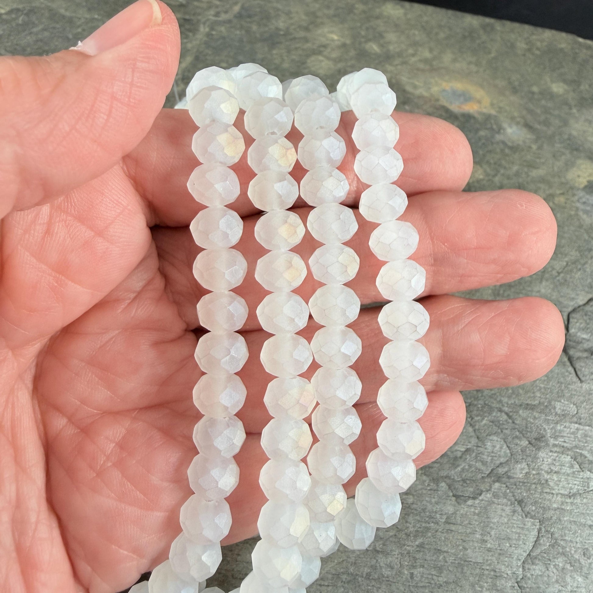 8x6mm Faceted Glass Rondelle, Etched Matte White (MatteWhite-8) * 36 Beads