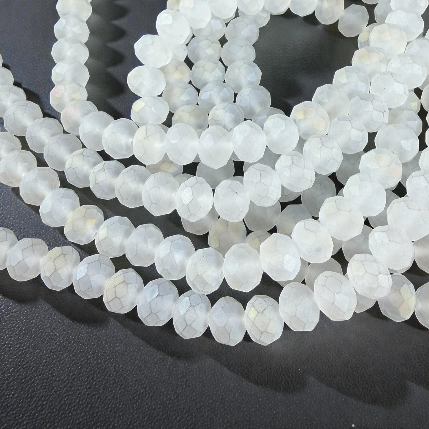 8x6mm Faceted Glass Rondelle, Etched Matte White (MatteWhite-8) * 36 Beads