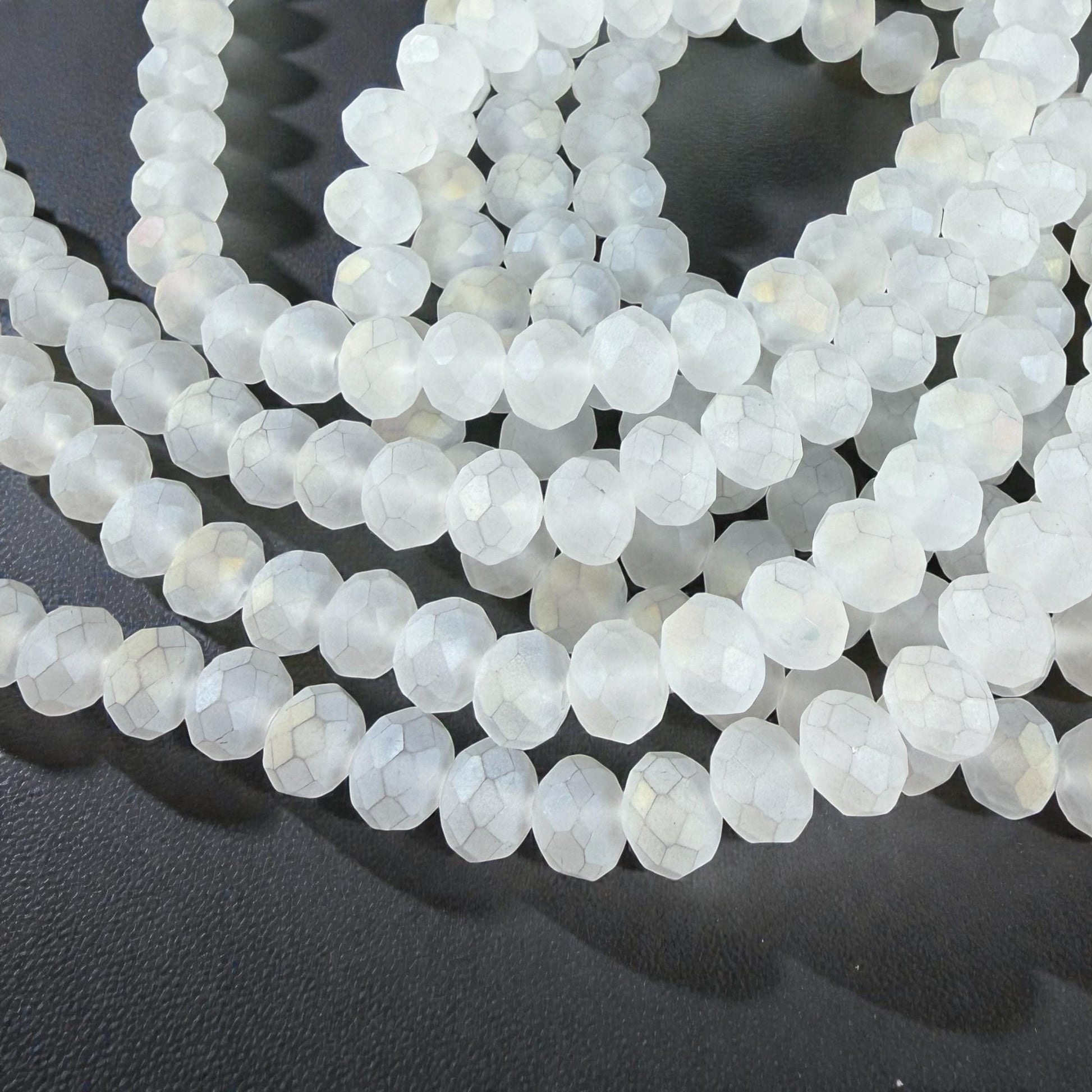 8x6mm Faceted Glass Rondelle, Etched Matte White (MatteWhite-8) * 36 Beads