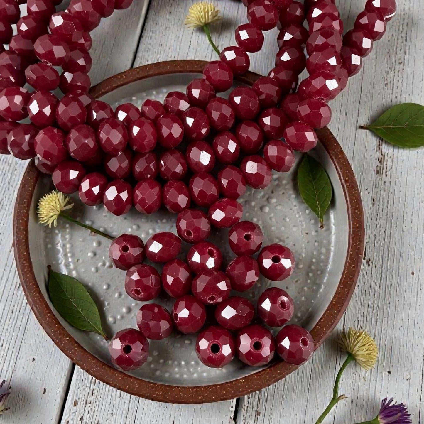 8x6mm Dark Red Rondelle, Garnet Faceted Glass Beads (Garnet-8) * 36 Beads