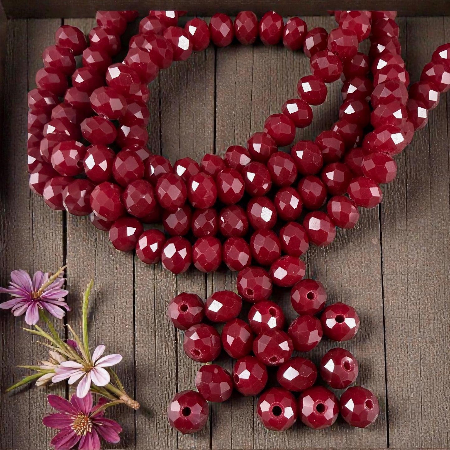 8x6mm Dark Red Rondelle, Garnet Faceted Glass Beads (Garnet-8) * 36 Beads