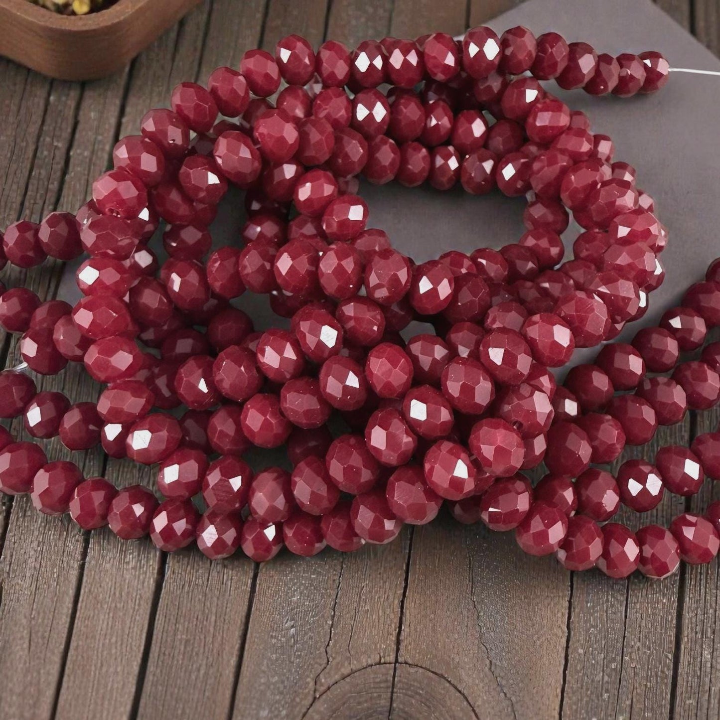 8x6mm Dark Red Rondelle, Garnet Faceted Glass Beads (Garnet-8) * 36 Beads