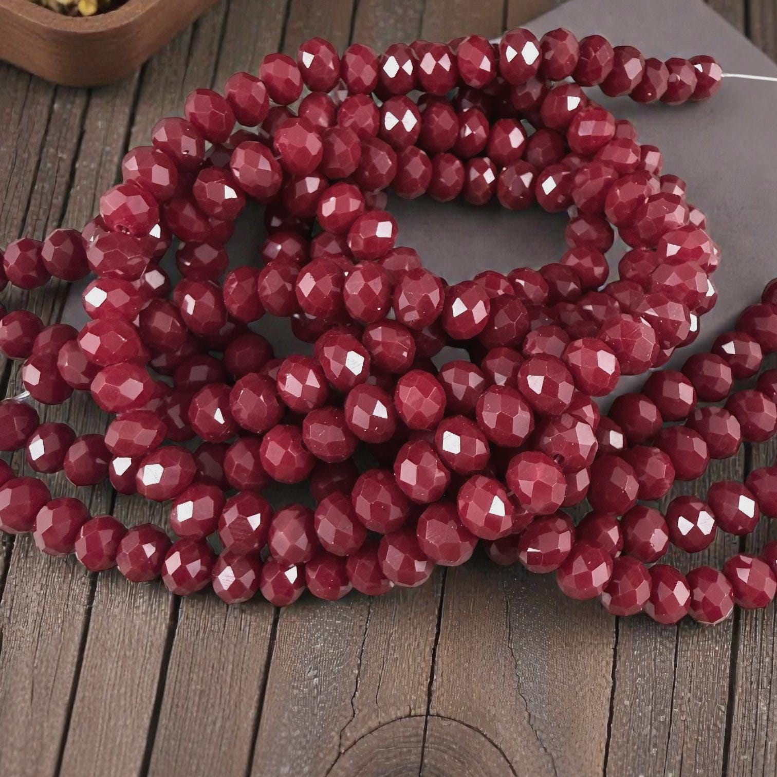 8x6mm Dark Red Rondelle, Garnet Faceted Glass Beads (Garnet-8) * 36 Beads