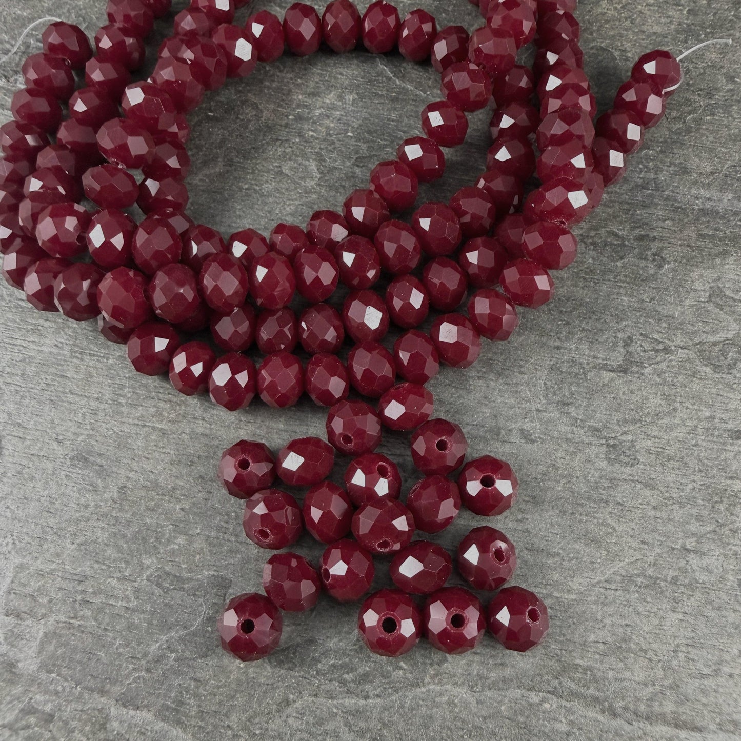 8x6mm Dark Red Rondelle, Garnet Faceted Glass Beads (Garnet-8) * 36 Beads