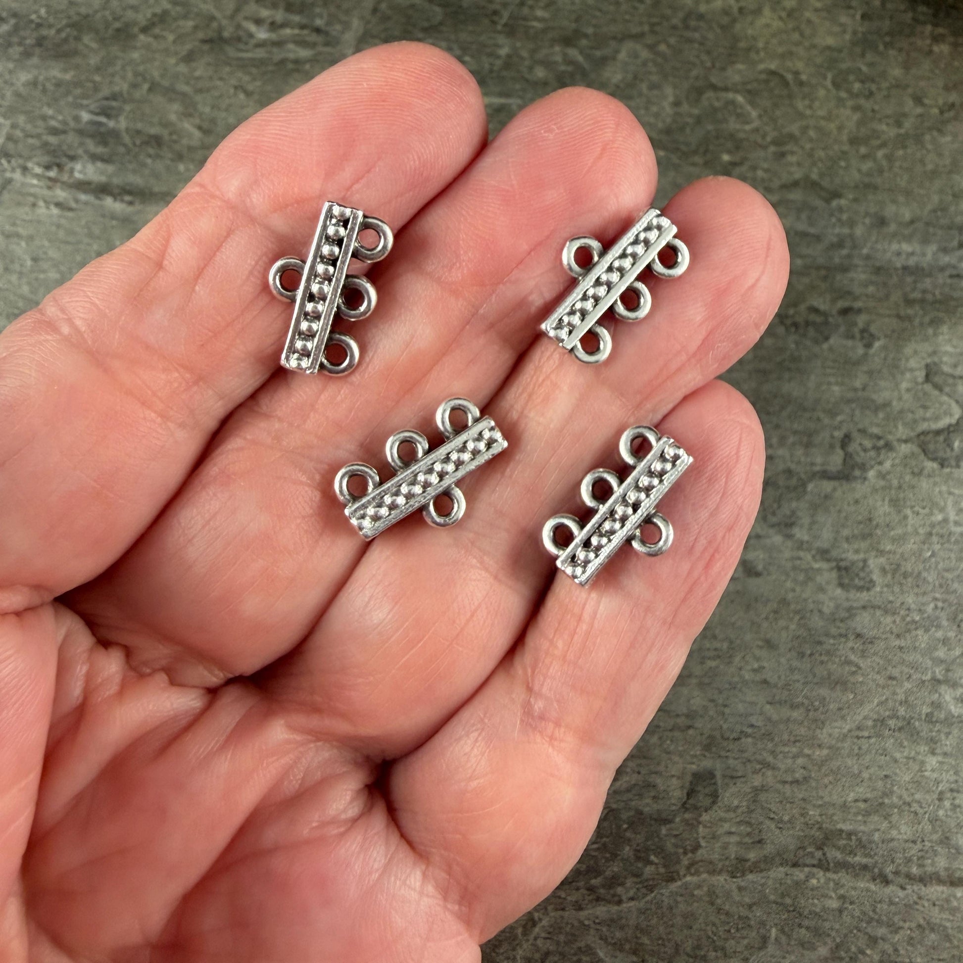 TierraCast Beaded 3 to 1 Link, Multi-Strand Connector Antiqued Silver Plated (PF/659-77) * Qty. 4