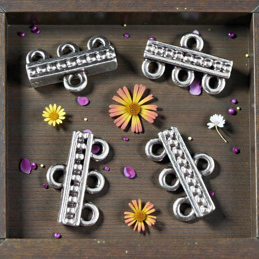 TierraCast Beaded 3 to 1 Link, Multi-Strand Connector Antiqued Silver Plated (PF/659-77) * Qty. 4