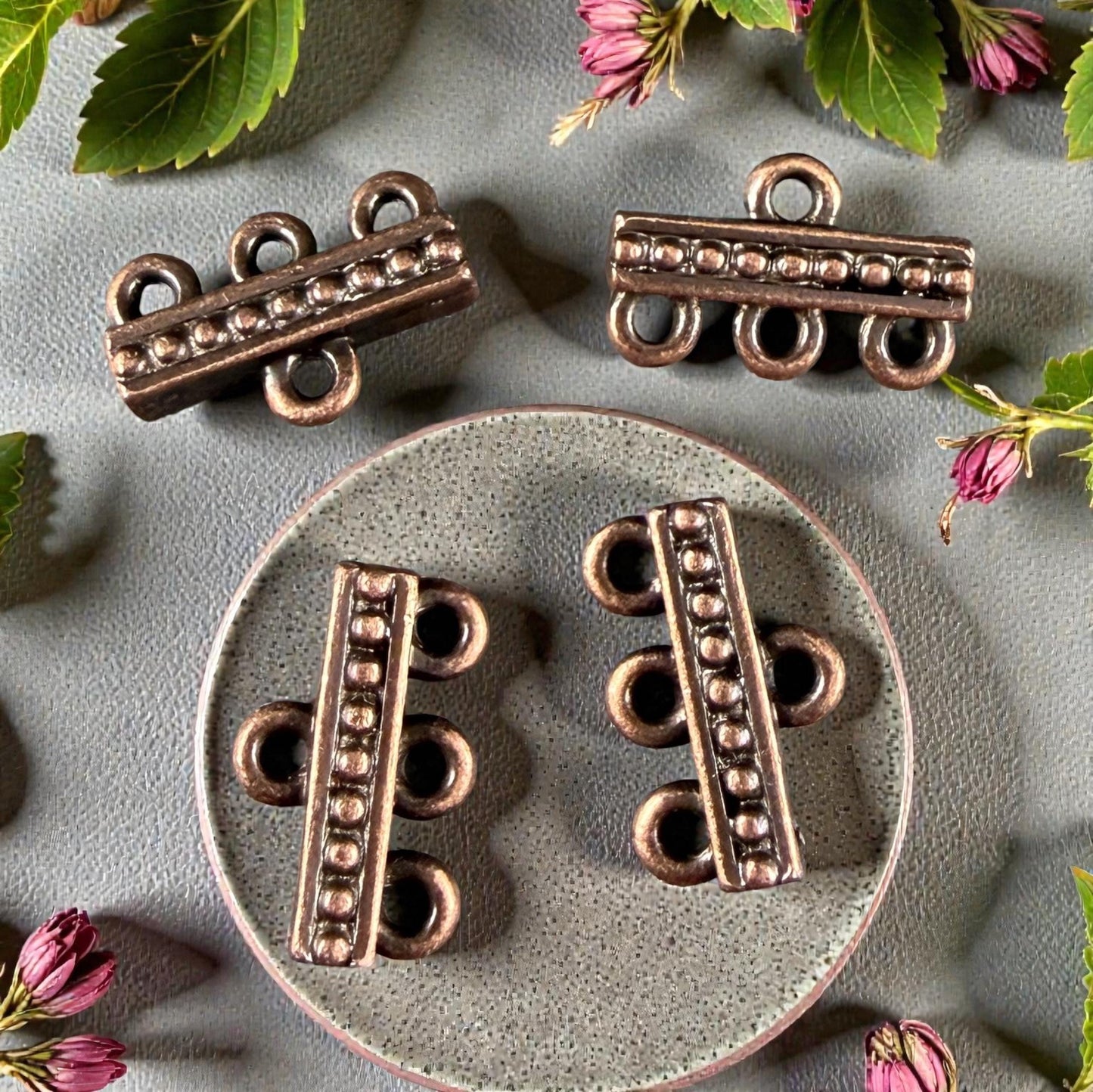 TierraCast Beaded 3 to 1 Link, Multi-Strand Connector Antiqued Copper Plated (PF/659-87) * Qty. 4