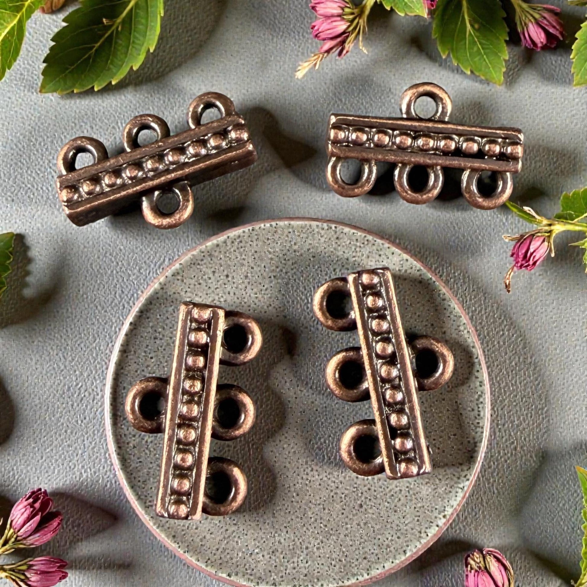 TierraCast Beaded 3 to 1 Link, Multi-Strand Connector Antiqued Copper Plated (PF/659-87) * Qty. 4