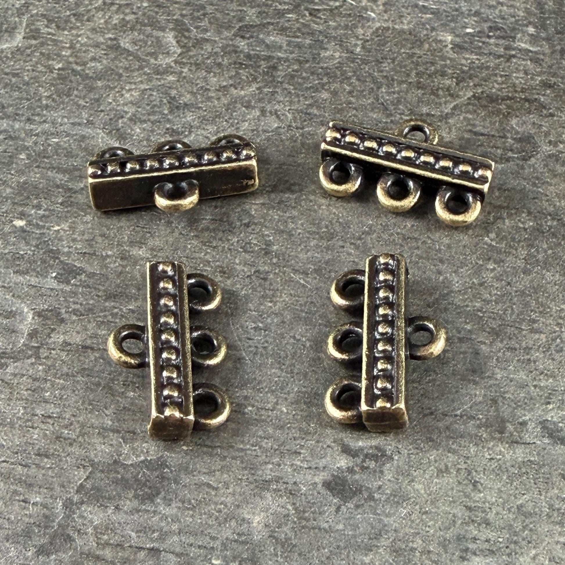 TierraCast Beaded 3 to 1 Link, Multi-Strand Connector Antiqued Brass Plated (PF/659-57) * Qty. 4