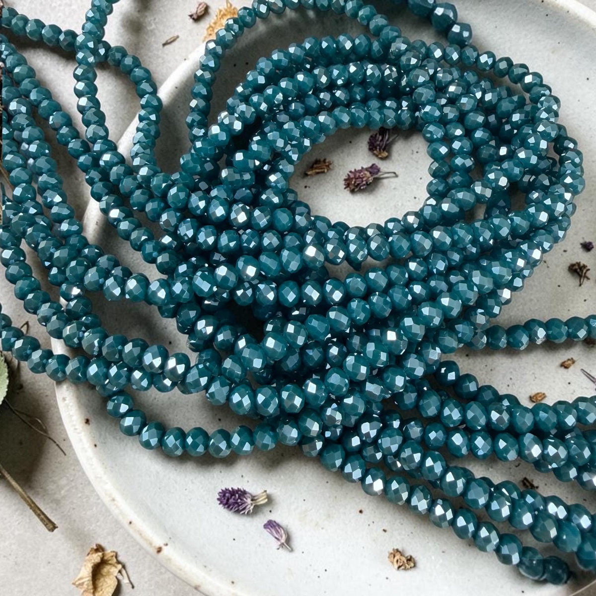 4x3mm Faceted Glass Beads, Opaque Teal Rondelles (DkTeal-4) * 14" Strand