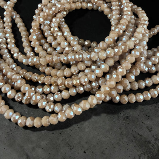4x3mm Faceted Glass Beads, Light Tan with AB Finish (LtTanAB-4) * 14" Strand