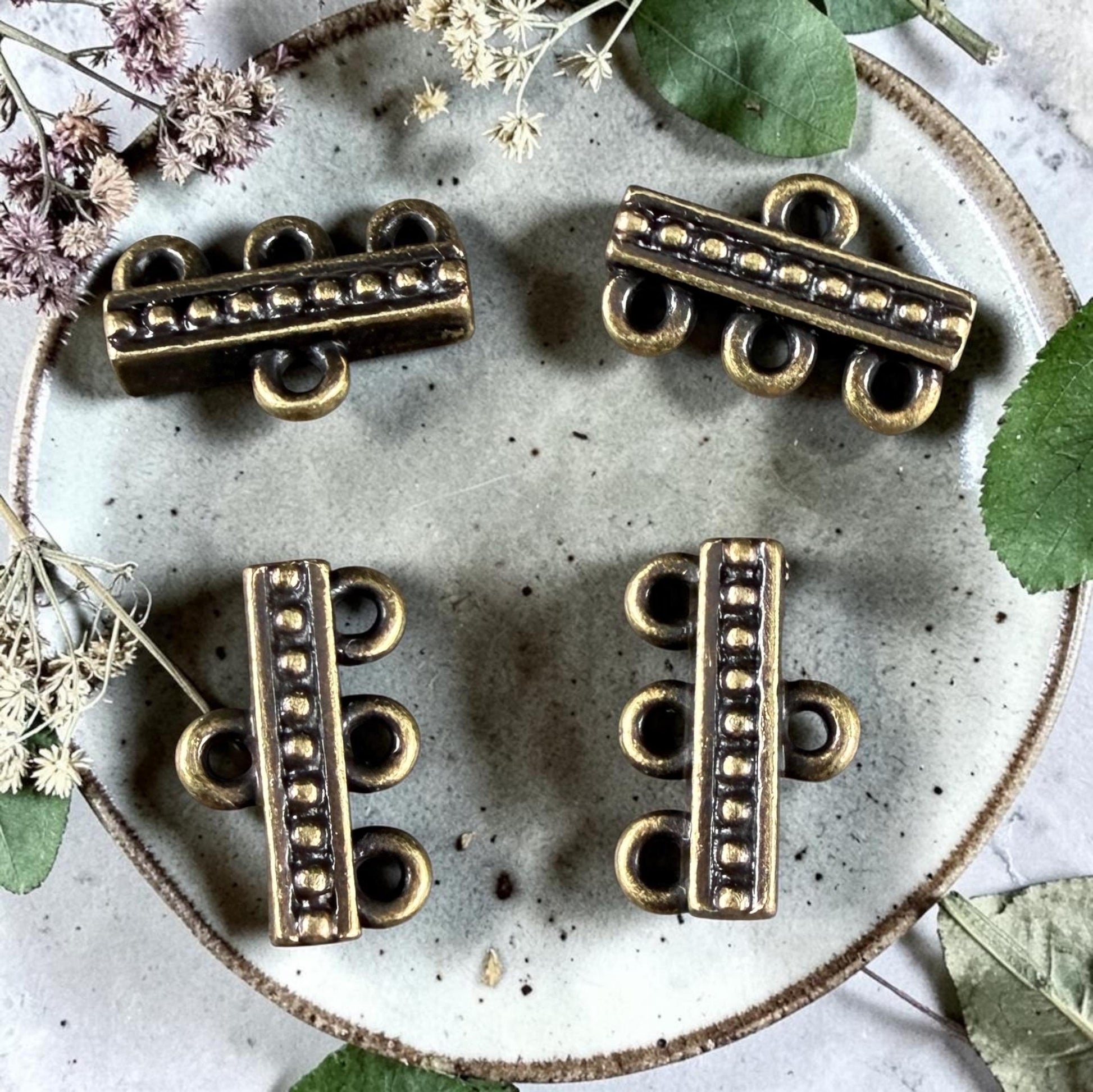 TierraCast Beaded 3 to 1 Link, Multi-Strand Connector Antiqued Brass Plated (PF/659-57) * Qty. 4