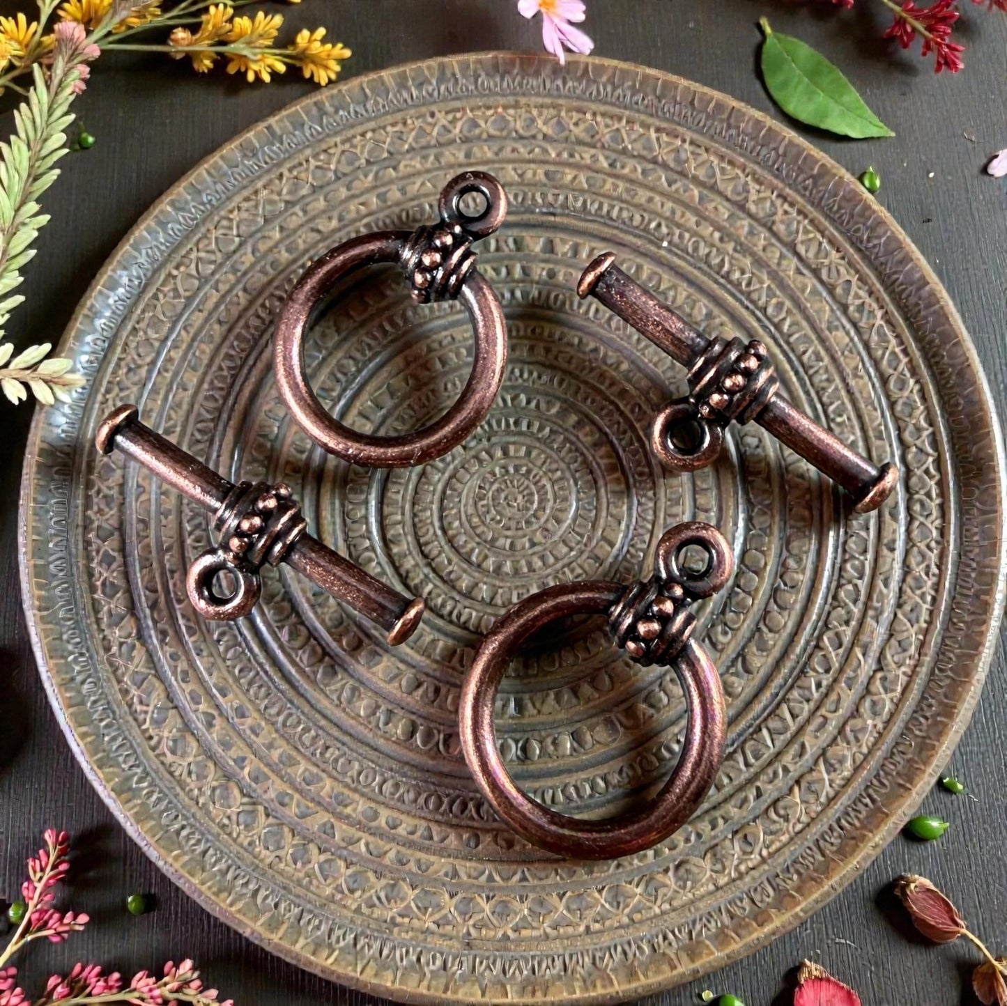 TierraCast - Large Beaded Toggle Clasp, Antiqued Copper (PF/943-87d) * Qty. 2