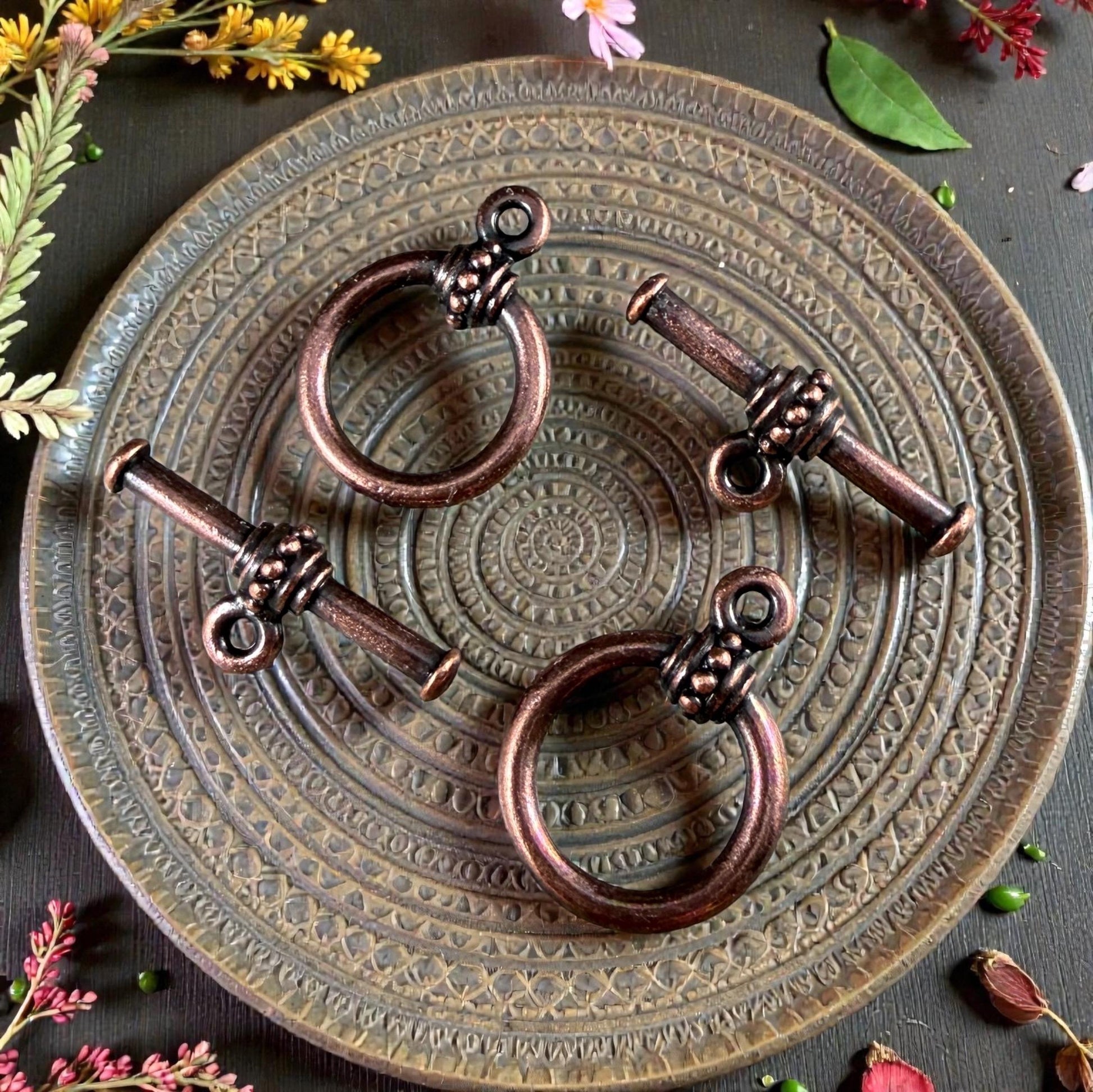TierraCast - Large Beaded Toggle Clasp, Antiqued Copper (PF/943-87d) * Qty. 2