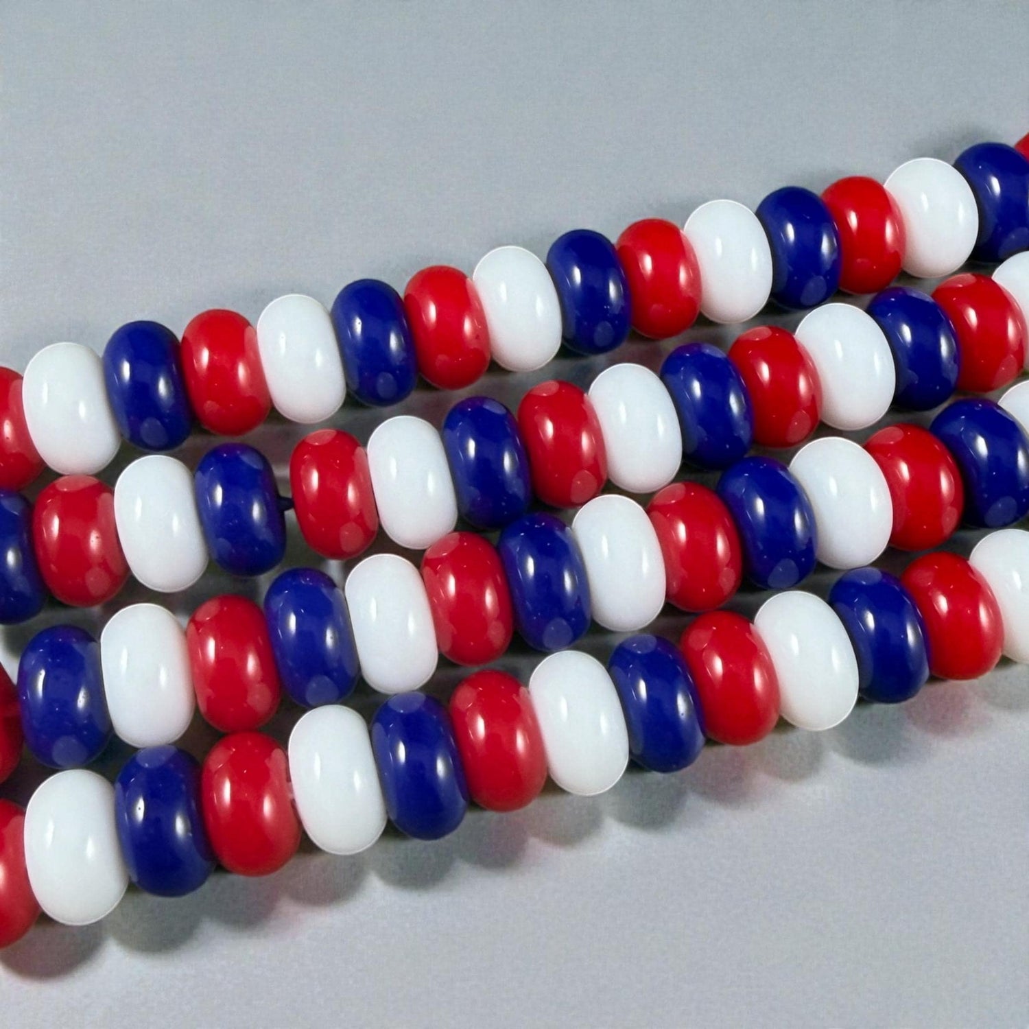 Patriotic Red, White and Blue Bead Mix, 6x3mm Opaque Glass Rondelles - 7" Strand