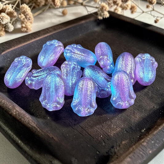 Czech Glass Beads - 12x8mm Lily Bud Flower, Aqua and Lilac Shimmer (LBud56) * Qty. 12