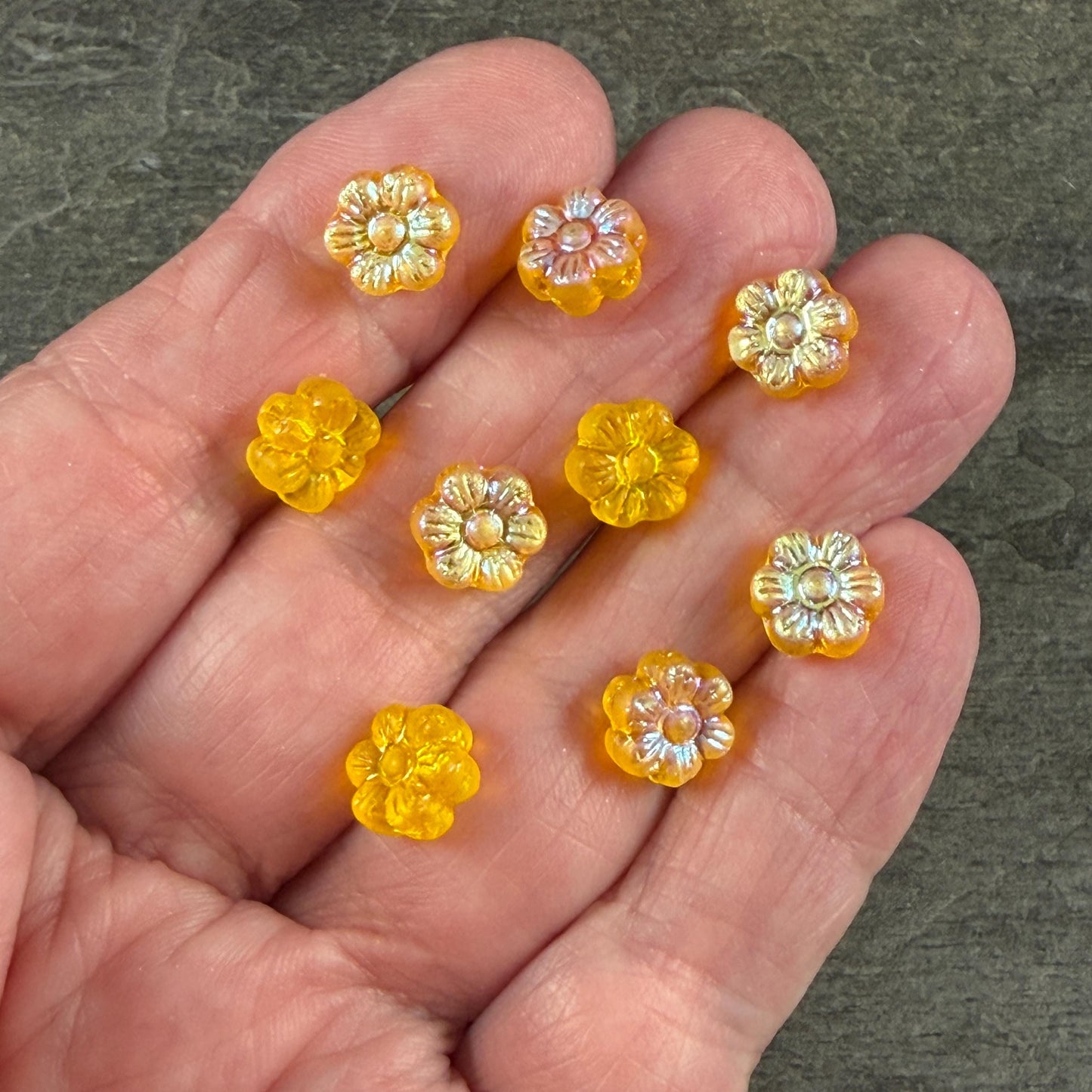 Czech Glass Beads - 8.25mm Bright Yellow Flower with AB (PTB6) * Qty. 16