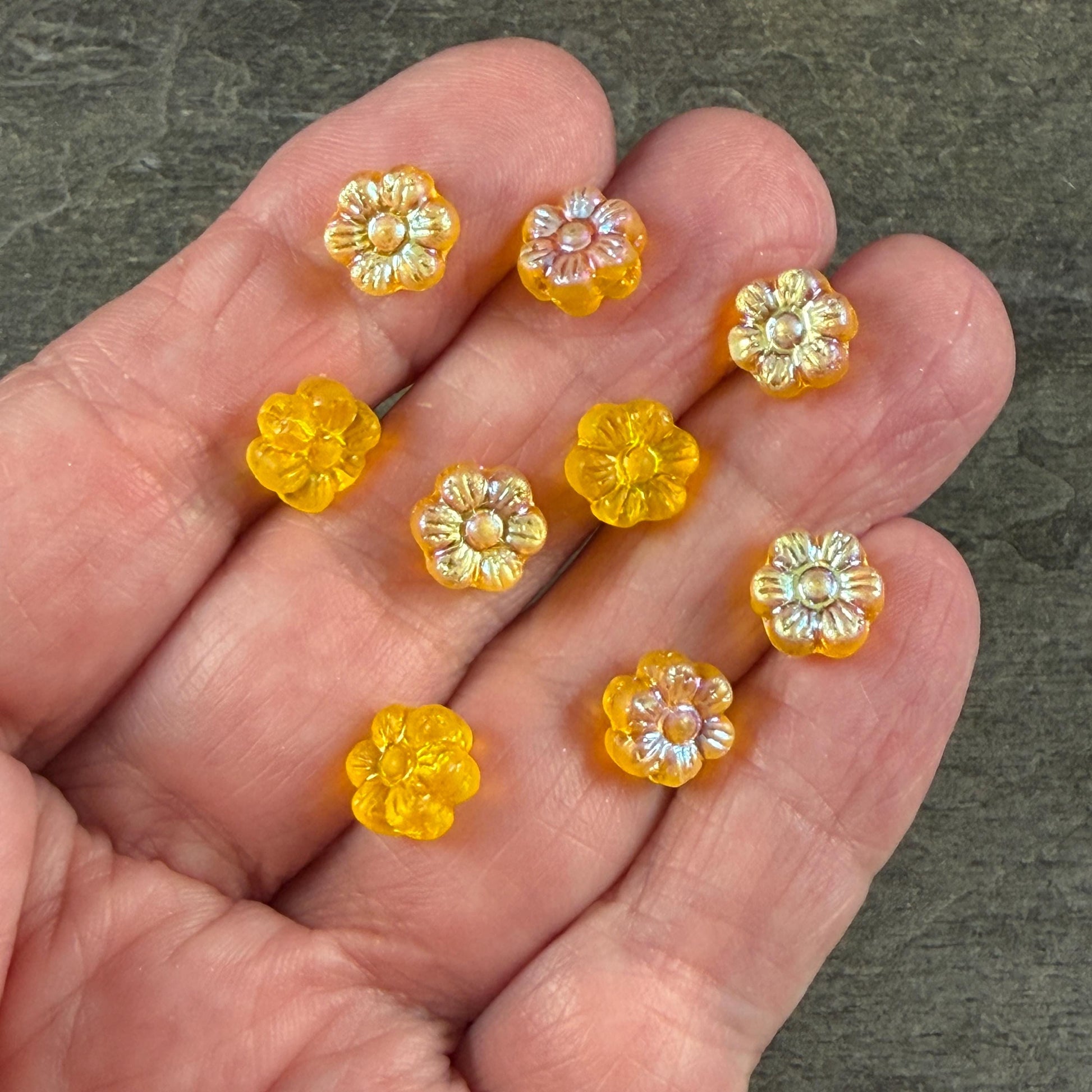 Czech Glass Beads - 8.25mm Bright Yellow Flower with AB (PTB6) * Qty. 16