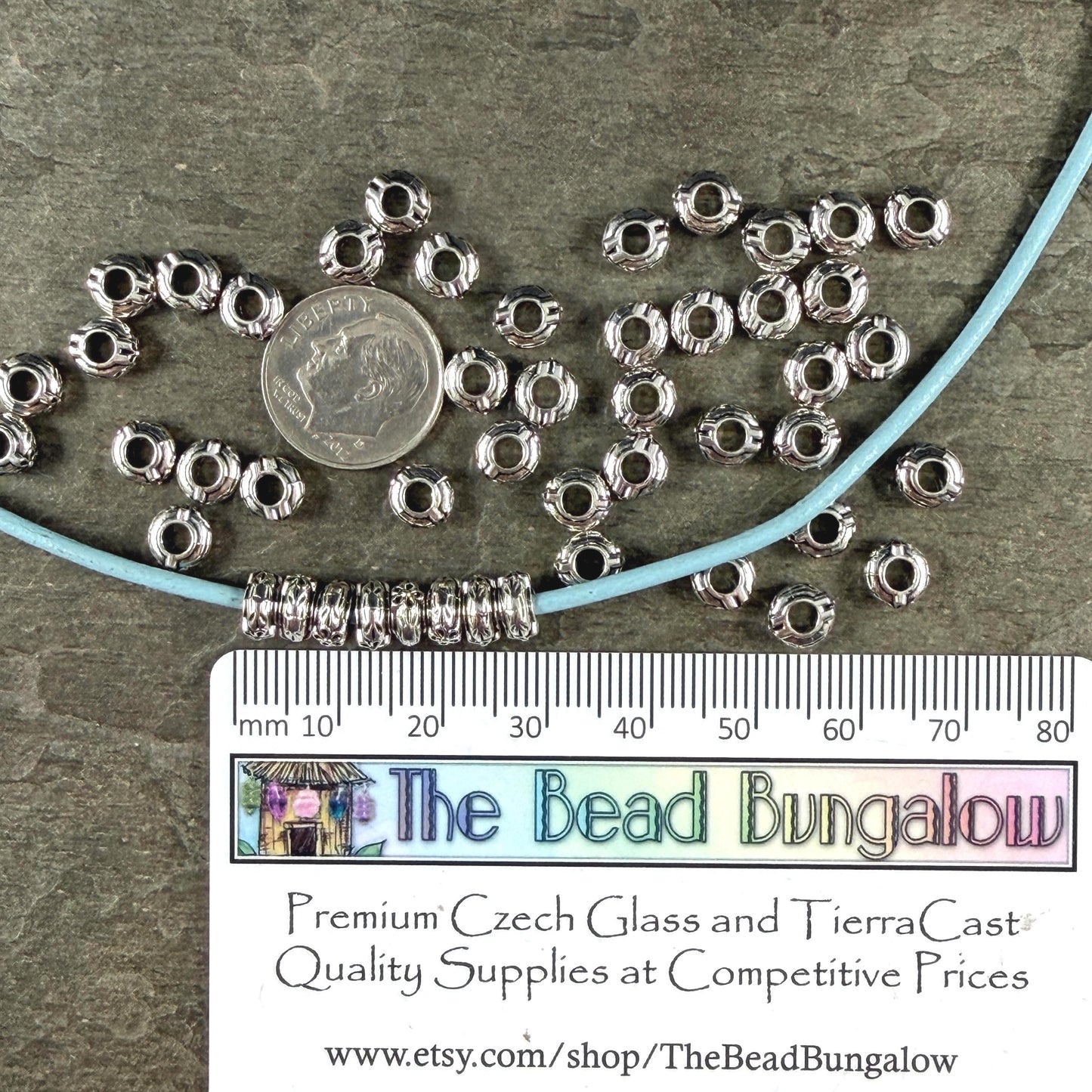 Antiqued Silver Large Hole Beads, 6.5x3mm Rondelle with 2.5mm Hole (T005-06AS) * Qty. 100