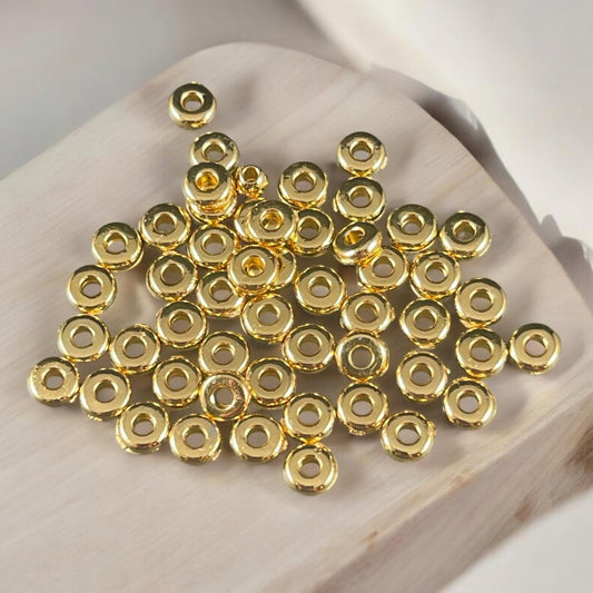 TierraCast 4mm Heishi Rondelle, Small 24k Gold Plated Spacer Bead, Nickel Free (PF/401-12) * Qty. 50