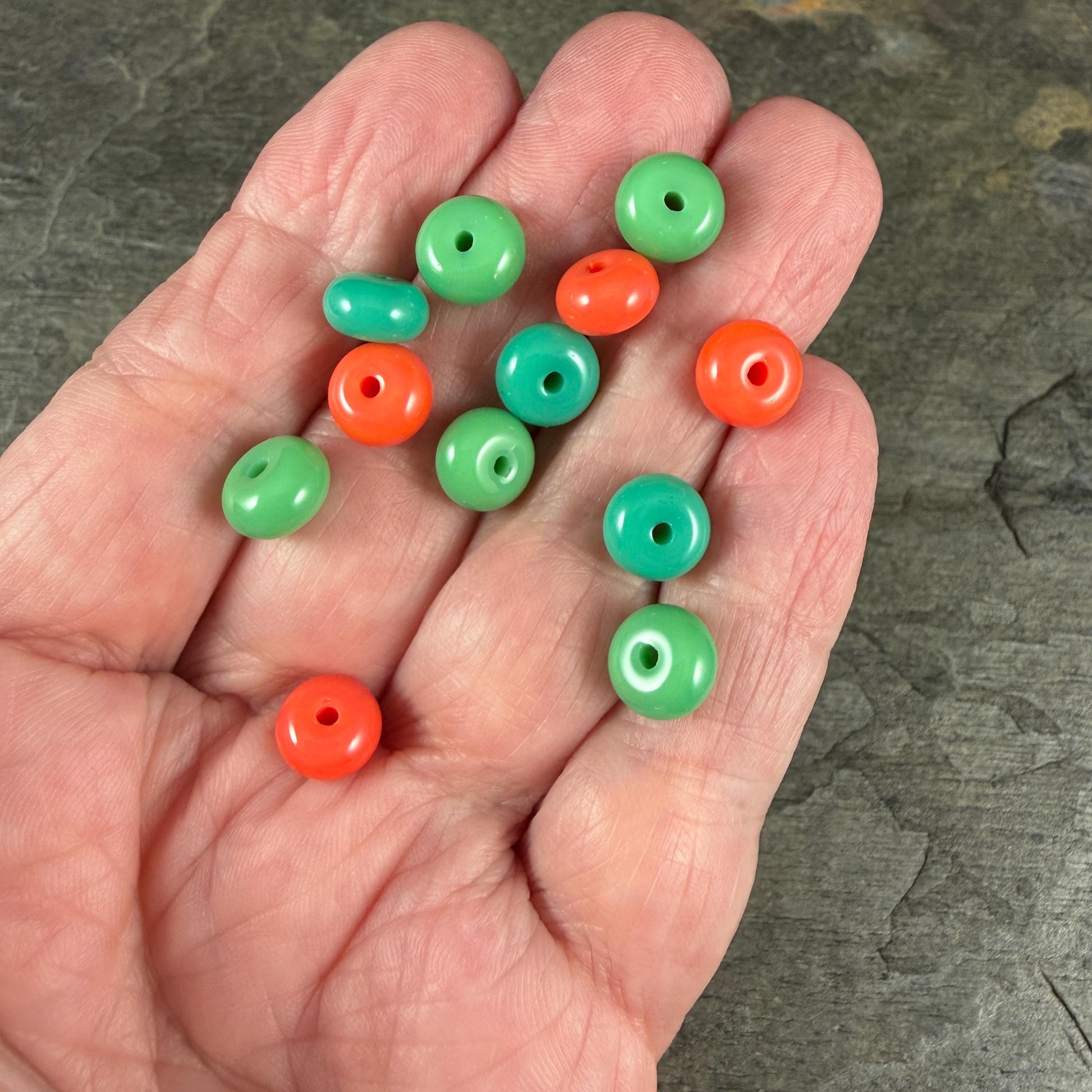 Glass Beads - 8x5mm Rondelles, Turquoise and Orange - 36 Beads
