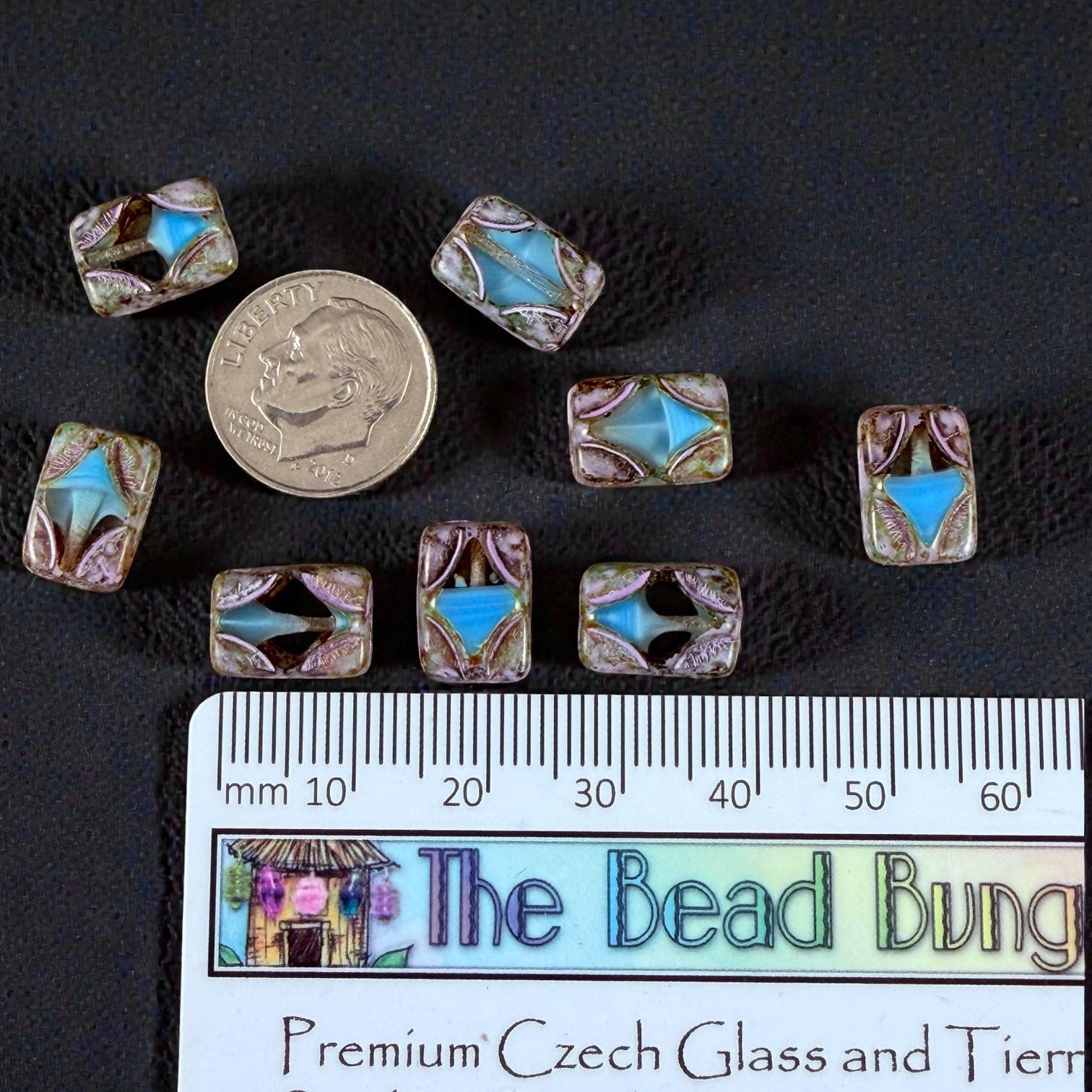 Czech Beads - 12x8mm Table-Cut Rectangle, Transparent and Sky Blue with Picasso (TCDR5) * 8 Beads