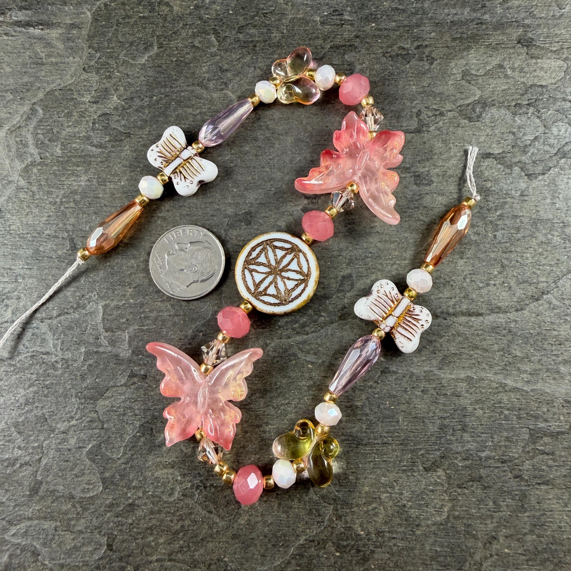 Butterfly Beads - Peach, Beige and Gold Glass Beads - Exclusive Bead Mix (612.01) - 10.5" Strand