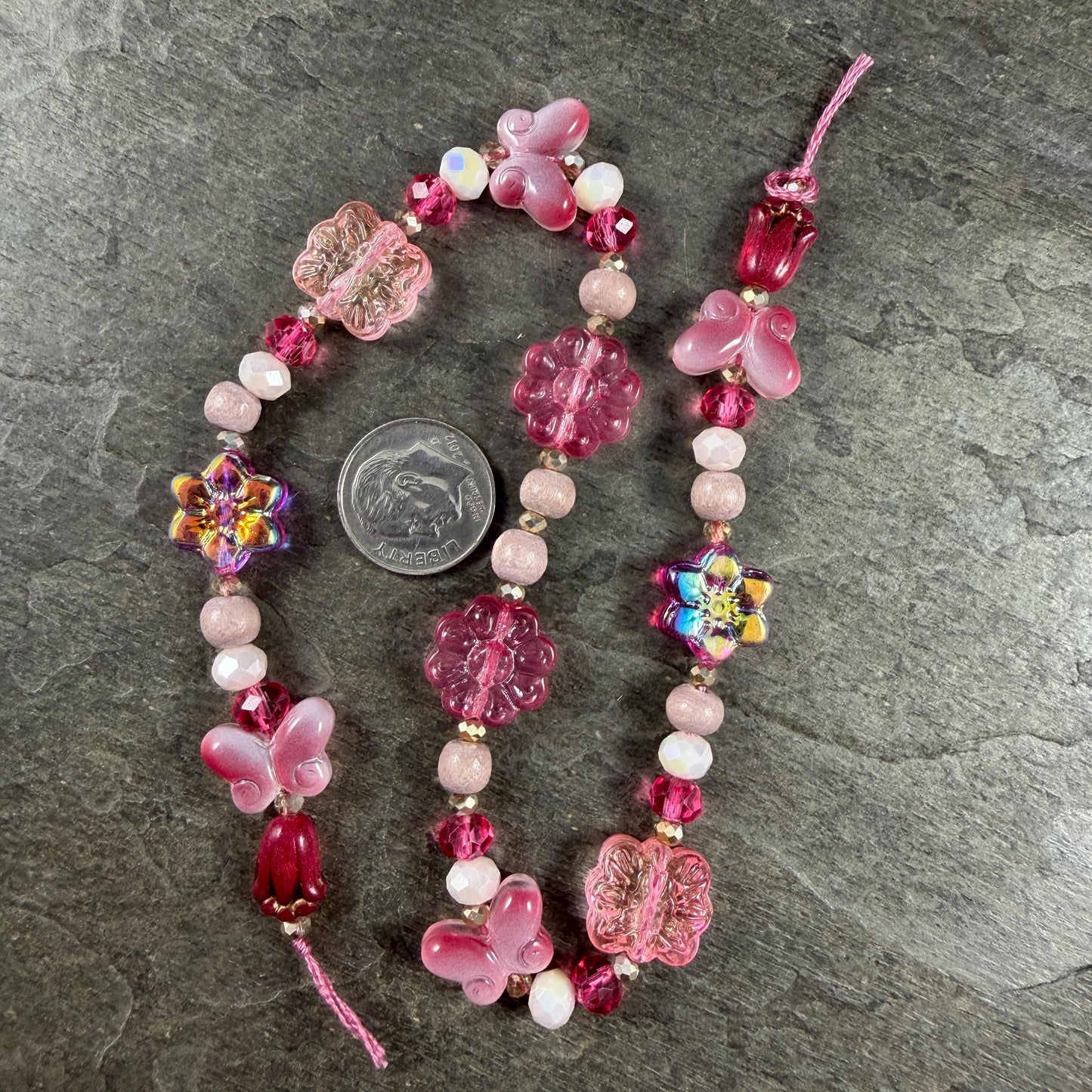 Butterfly Beads - Fuchsia Pink Nature Theme Glass Beads - Exclusive Bead Mix (612.02) - 12" Strand