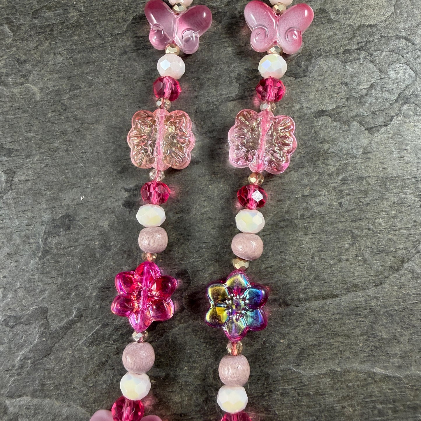 Butterfly Beads - Fuchsia Pink Nature Theme Glass Beads - Exclusive Bead Mix (612.02) - 12" Strand