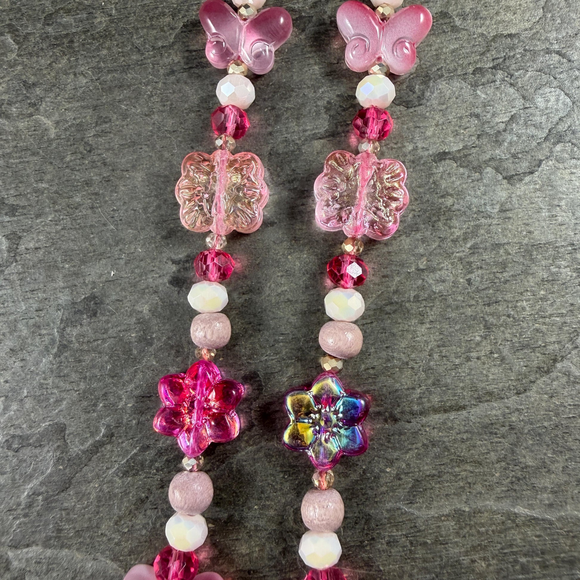 Butterfly Beads - Fuchsia Pink Nature Theme Glass Beads - Exclusive Bead Mix (612.02) - 12" Strand
