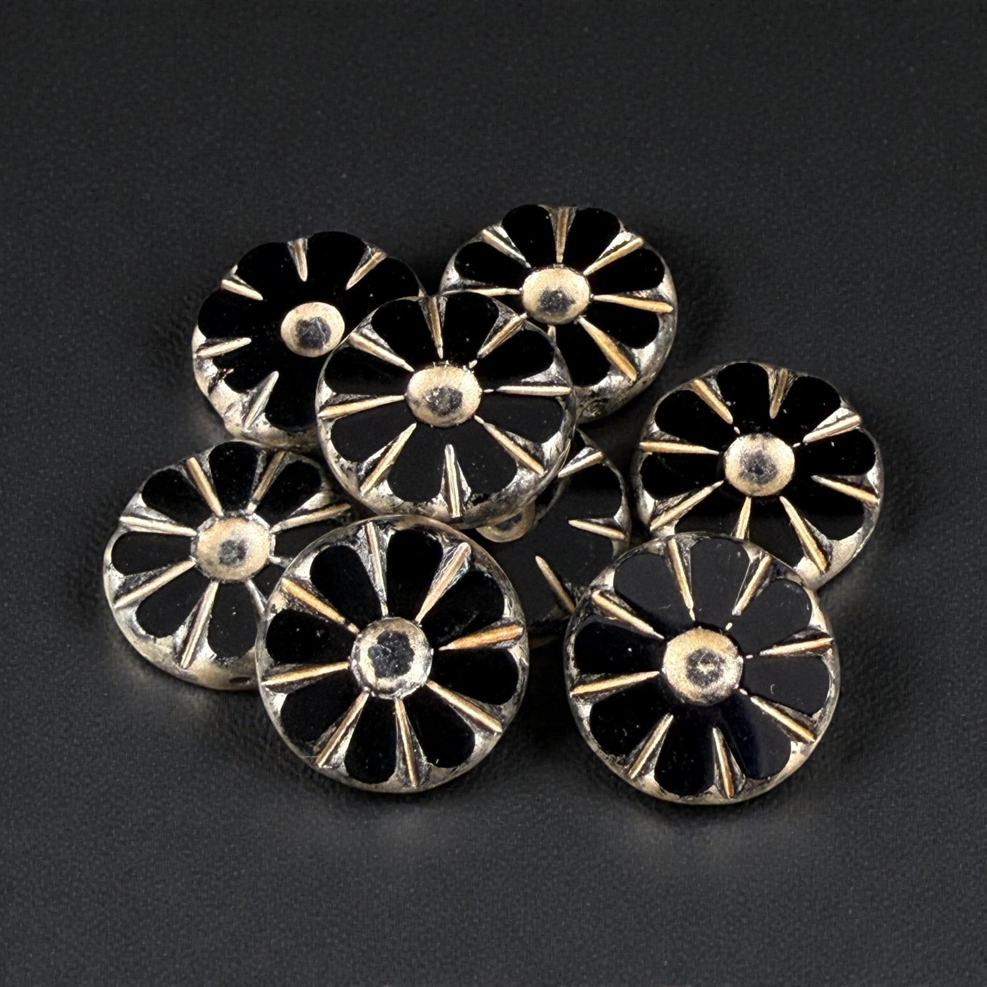 Czech Glass Beads, 12.5mm Table-Cut Coin, Black with Gold Wash (TCF-68) * Qty. 8