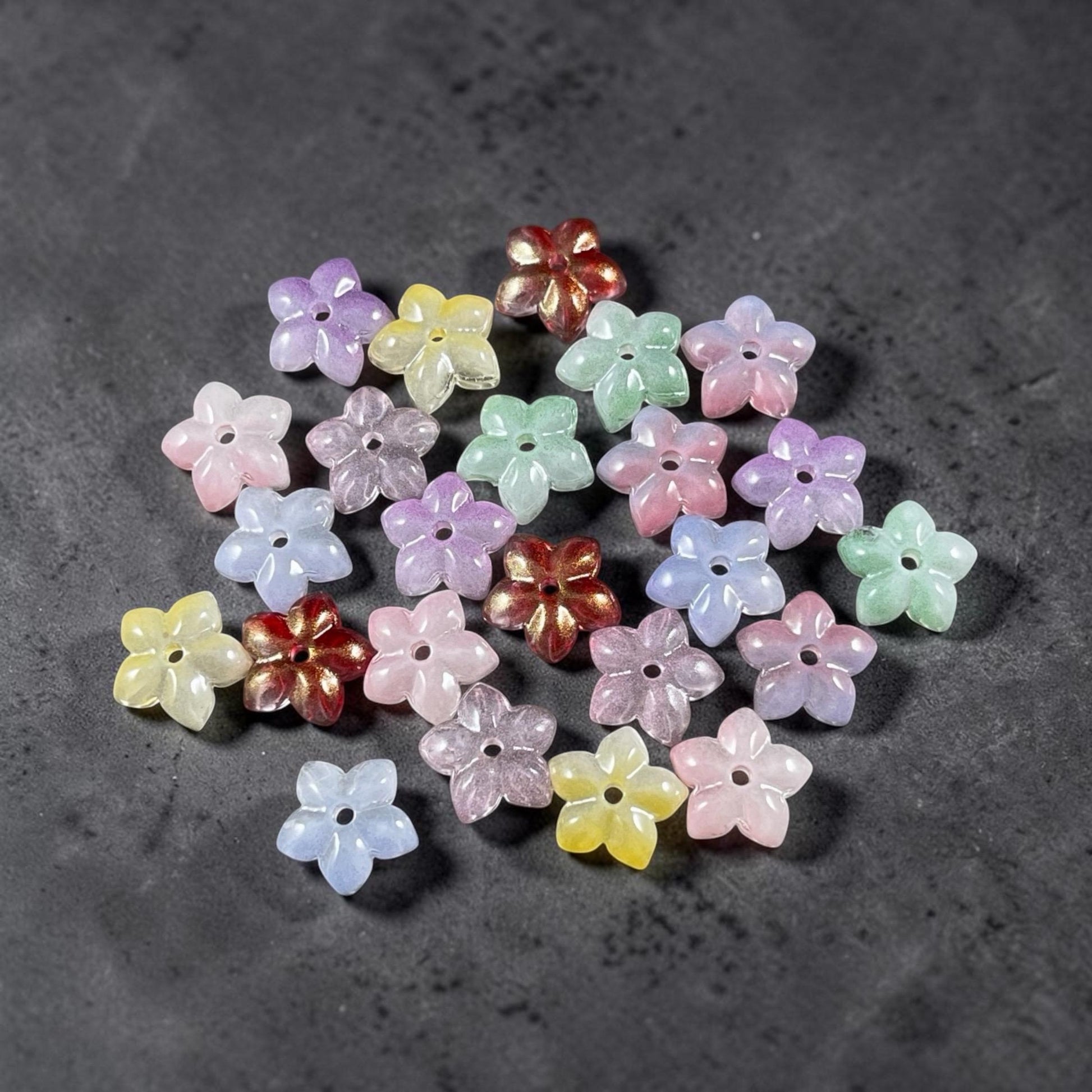 5-Petal Flower Bead Caps - 12mm, Multi-Colored Pastel Mix (FBC-3) * Qty. 24