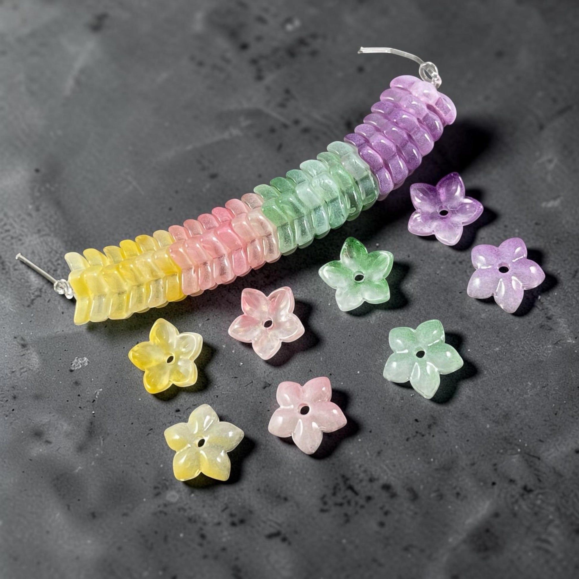 5-Petal Flower Bead Caps - 12mm, Multi-Colored Pastel Mix (FBC-3) * Qty. 24