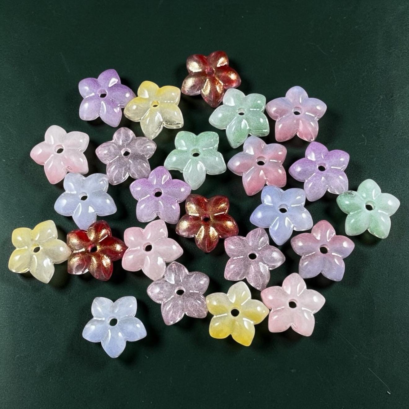 5-Petal Flower Bead Caps - 12mm, Multi-Colored Mix (FBC-2) * Qty. 42