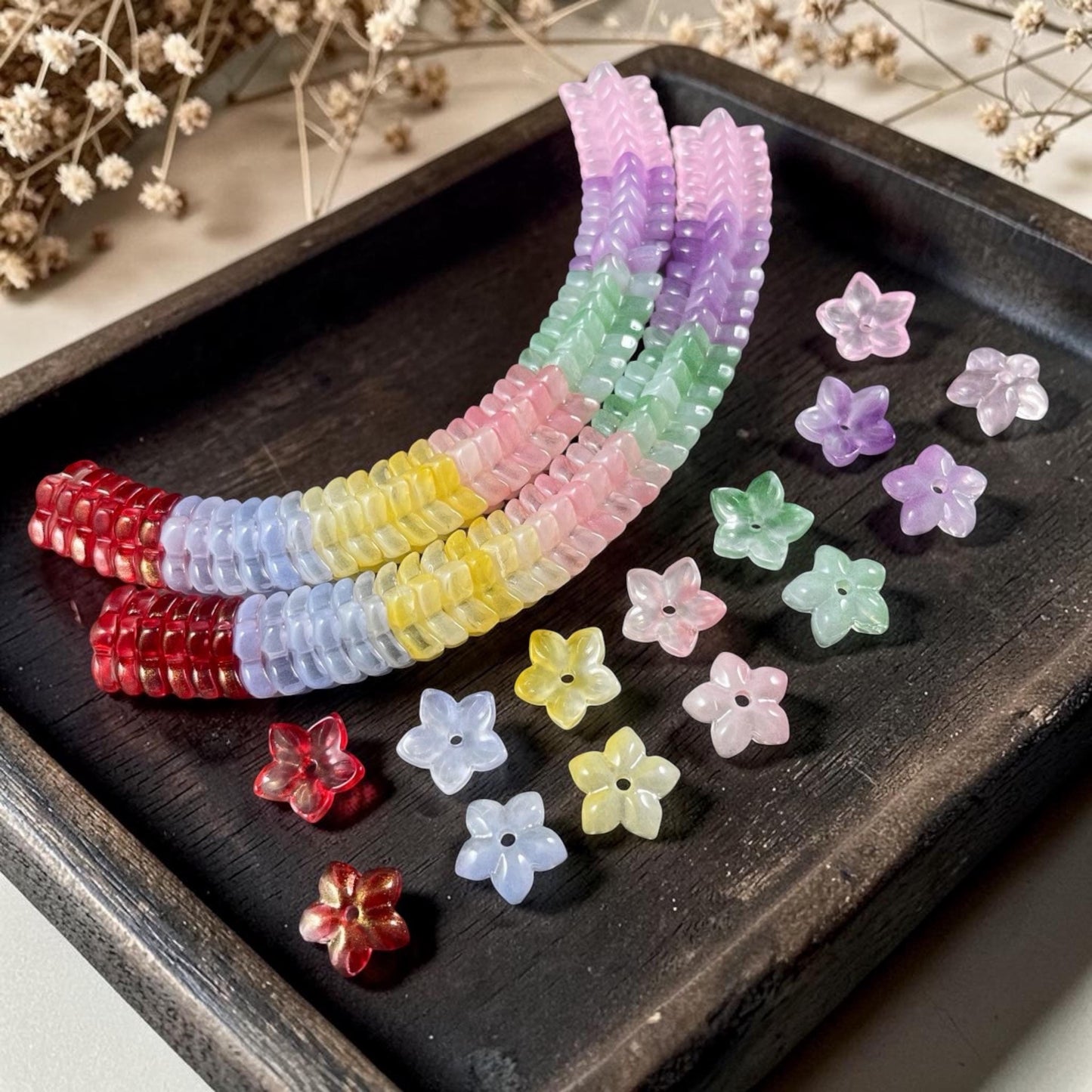 5-Petal Flower Bead Caps - 12mm, Multi-Colored Mix (FBC-2) * Qty. 42