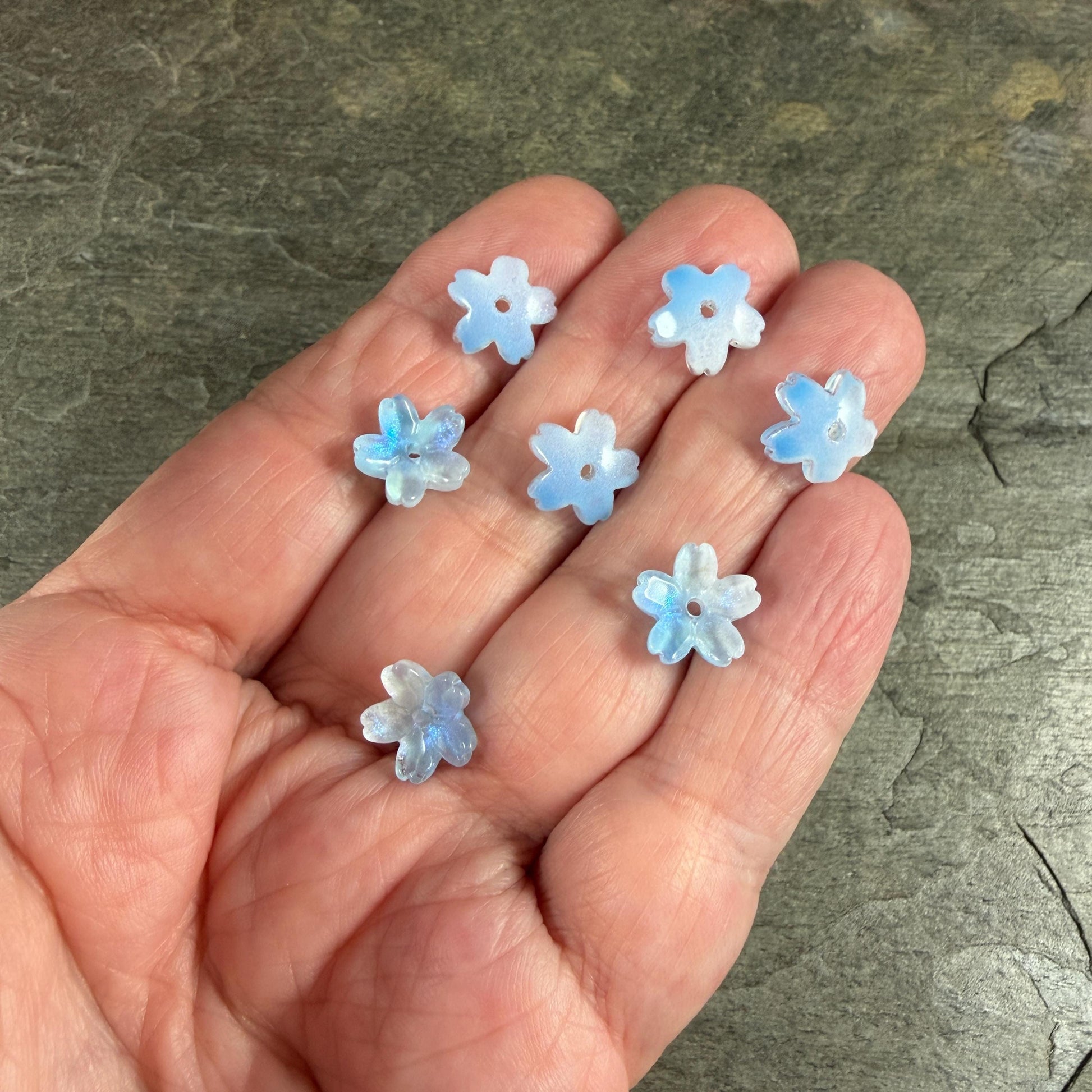 Sky Blue Flower Petal Bead Caps, 10.5mm Curved Flower (44A55-06) * Qty. 20