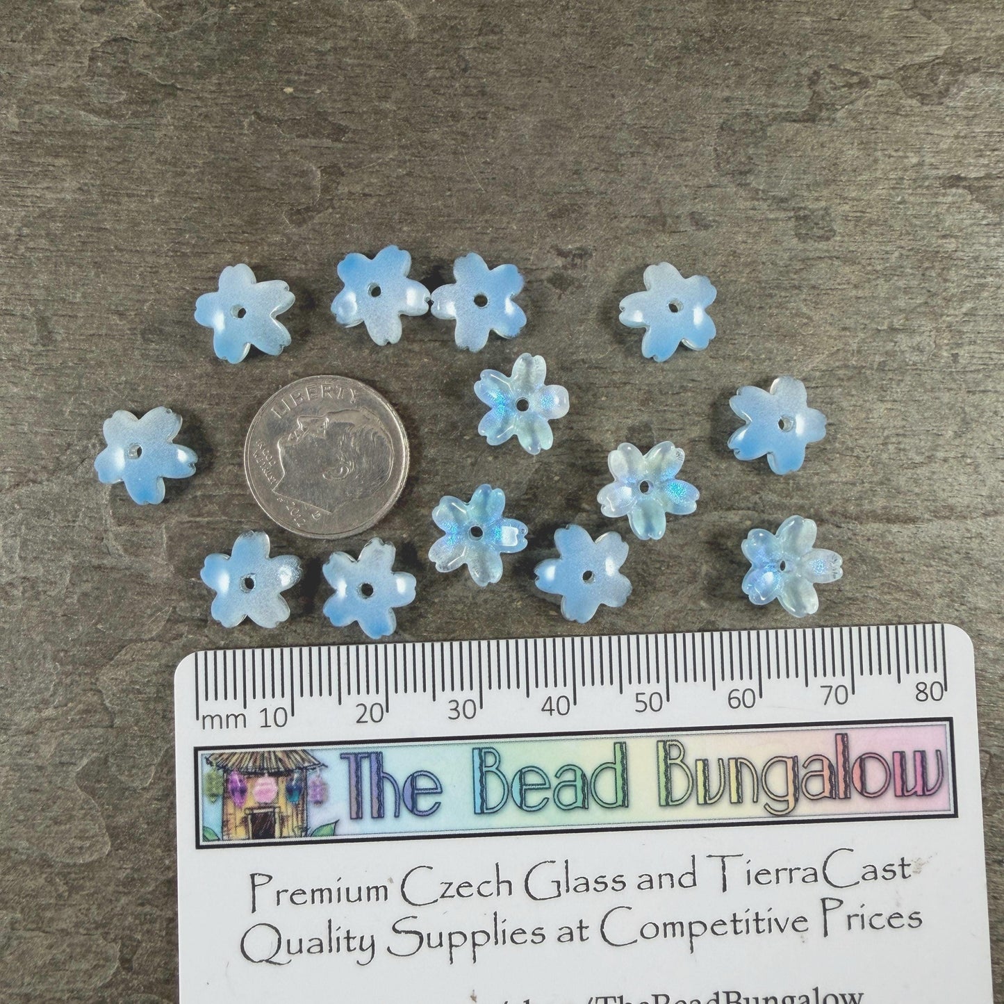 Sky Blue Flower Petal Bead Caps, 10.5mm Curved Flower (44A55-06) * Qty. 20