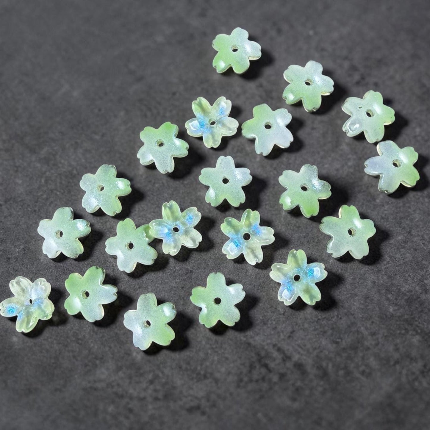 Light Green Flower Petal Bead Caps, 10.5mm Curved Flower (44A55-07) * Qty. 20