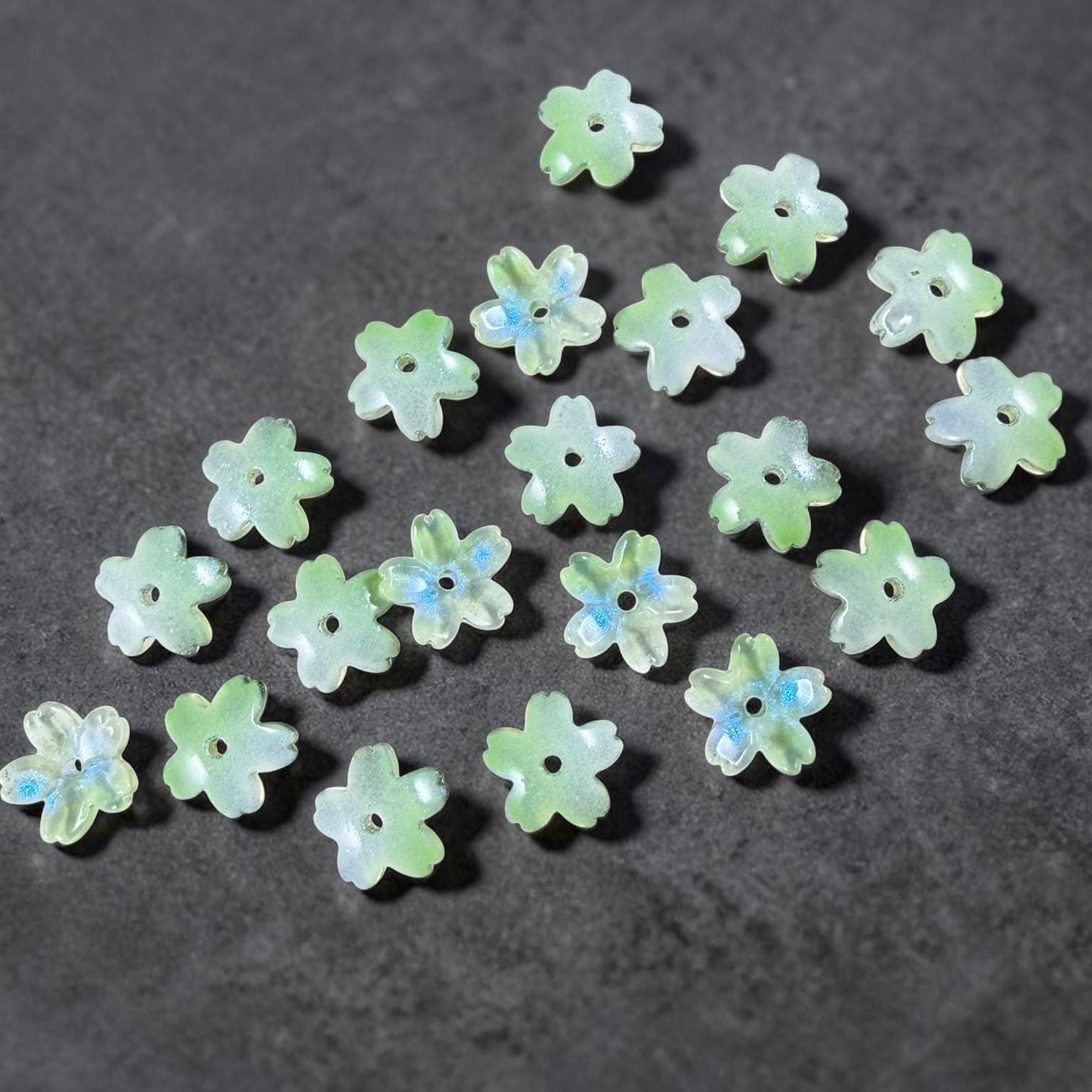Light Green Flower Petal Bead Caps, 10.5mm Curved Flower (44A55-07) * Qty. 20