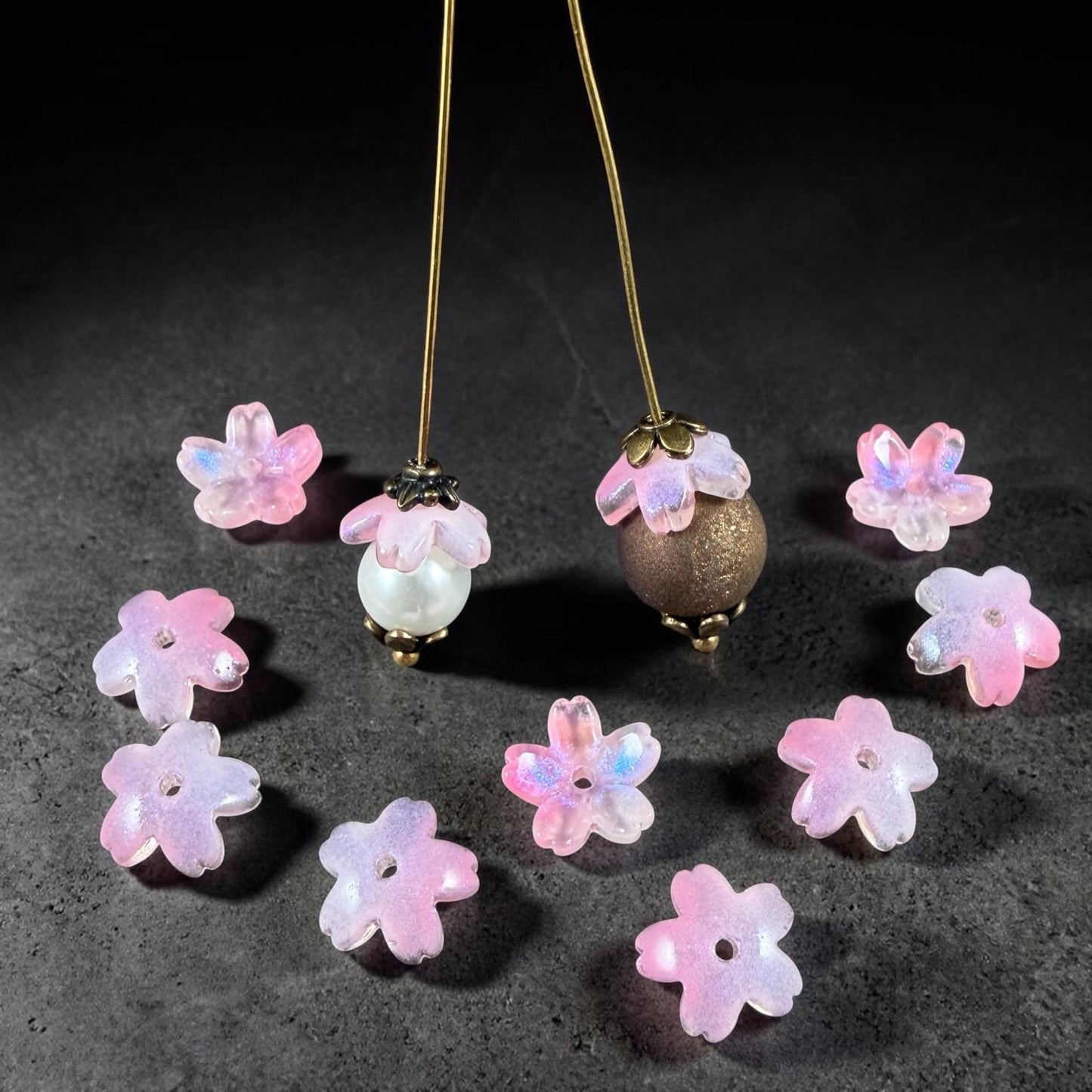 Pink Flower Petal Bead Caps, 10.5mm Curved Flower (44A55-02) * Qty. 20