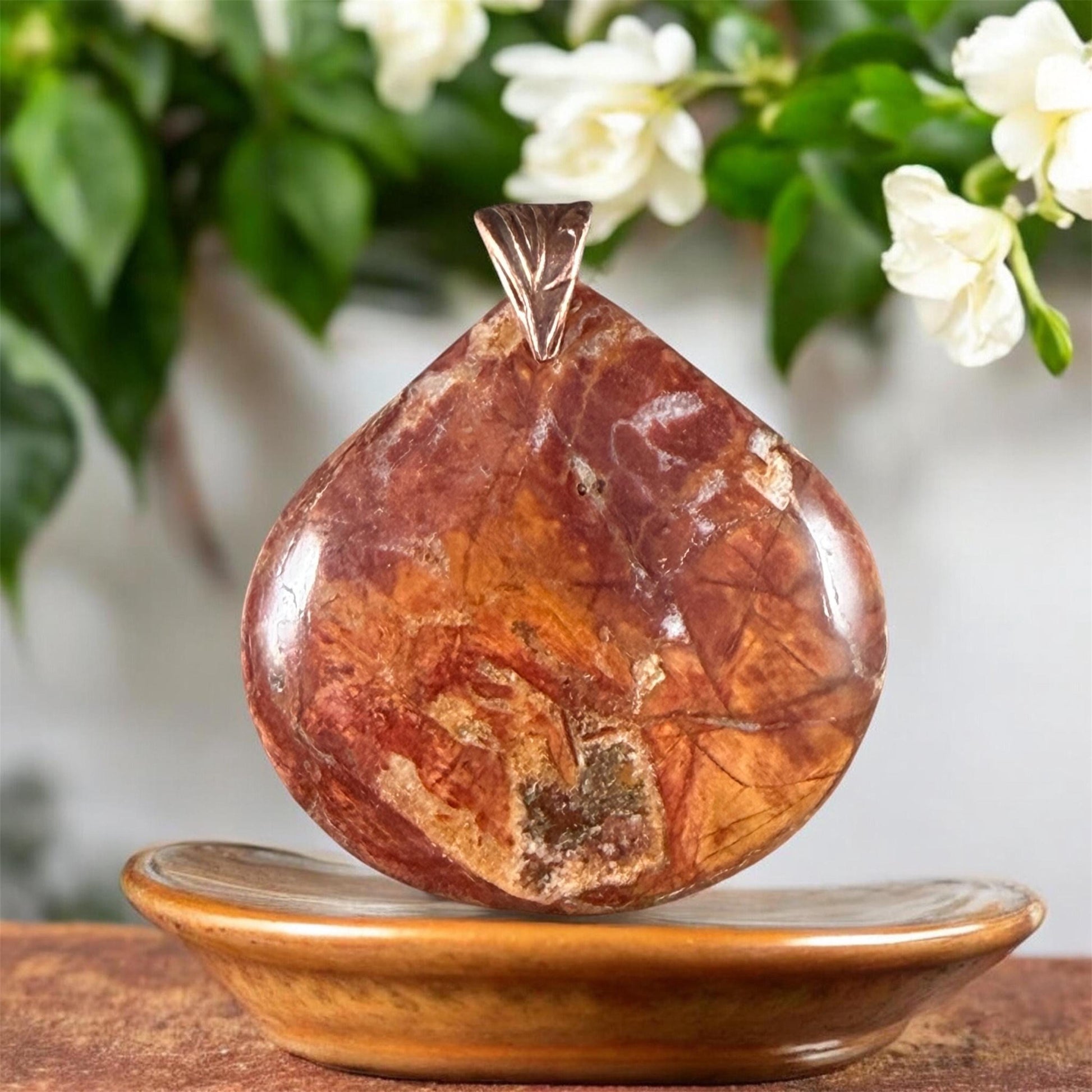 Red Picasso Jasper, Wide Teardrop Gemstone Pendant, 40mm (PJTD-2) * Qty. 1