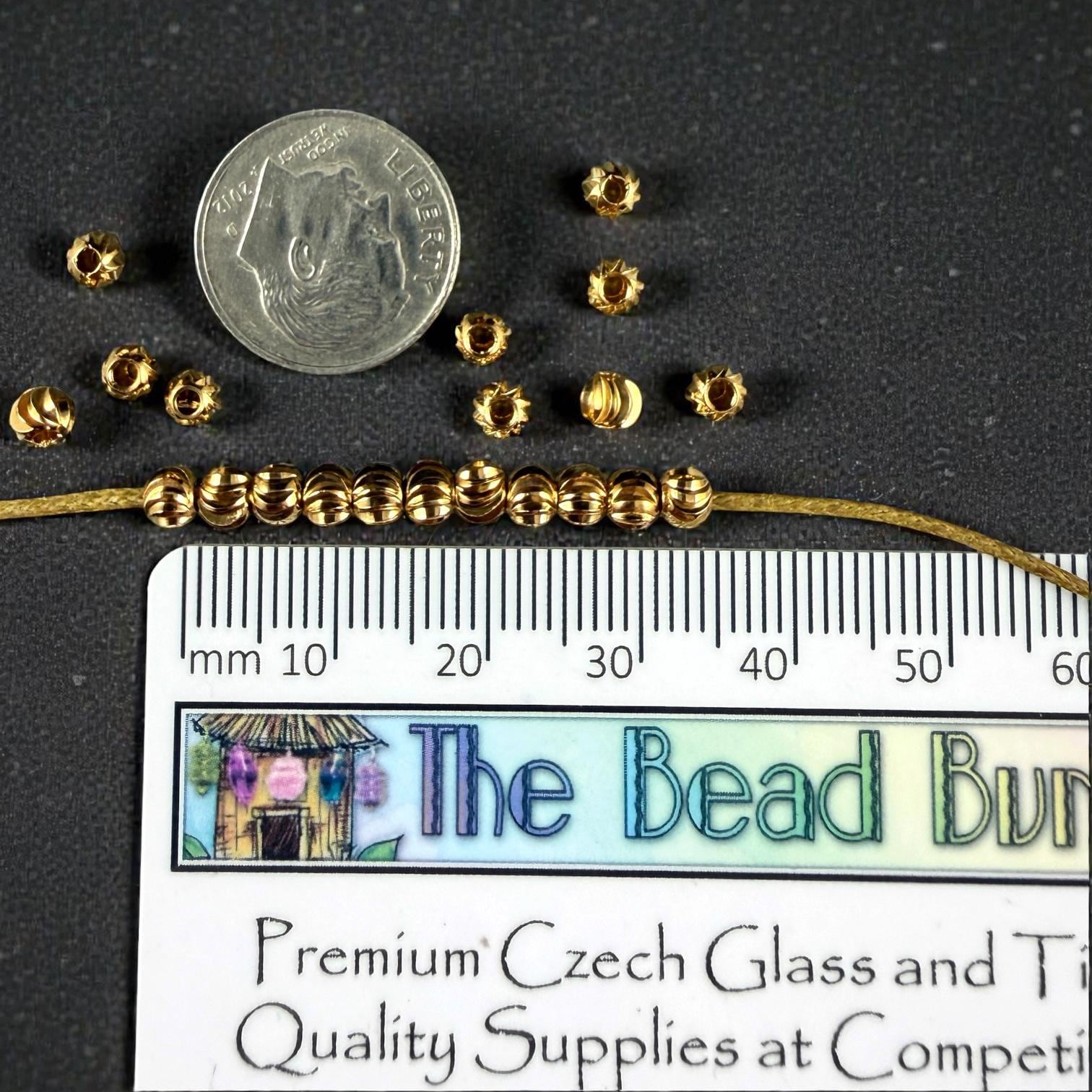 Diamond Cut 4mm Round Bead, 24k Gold Plated Brass, Nickel Free (PF/793-40-12) * Qty. 20